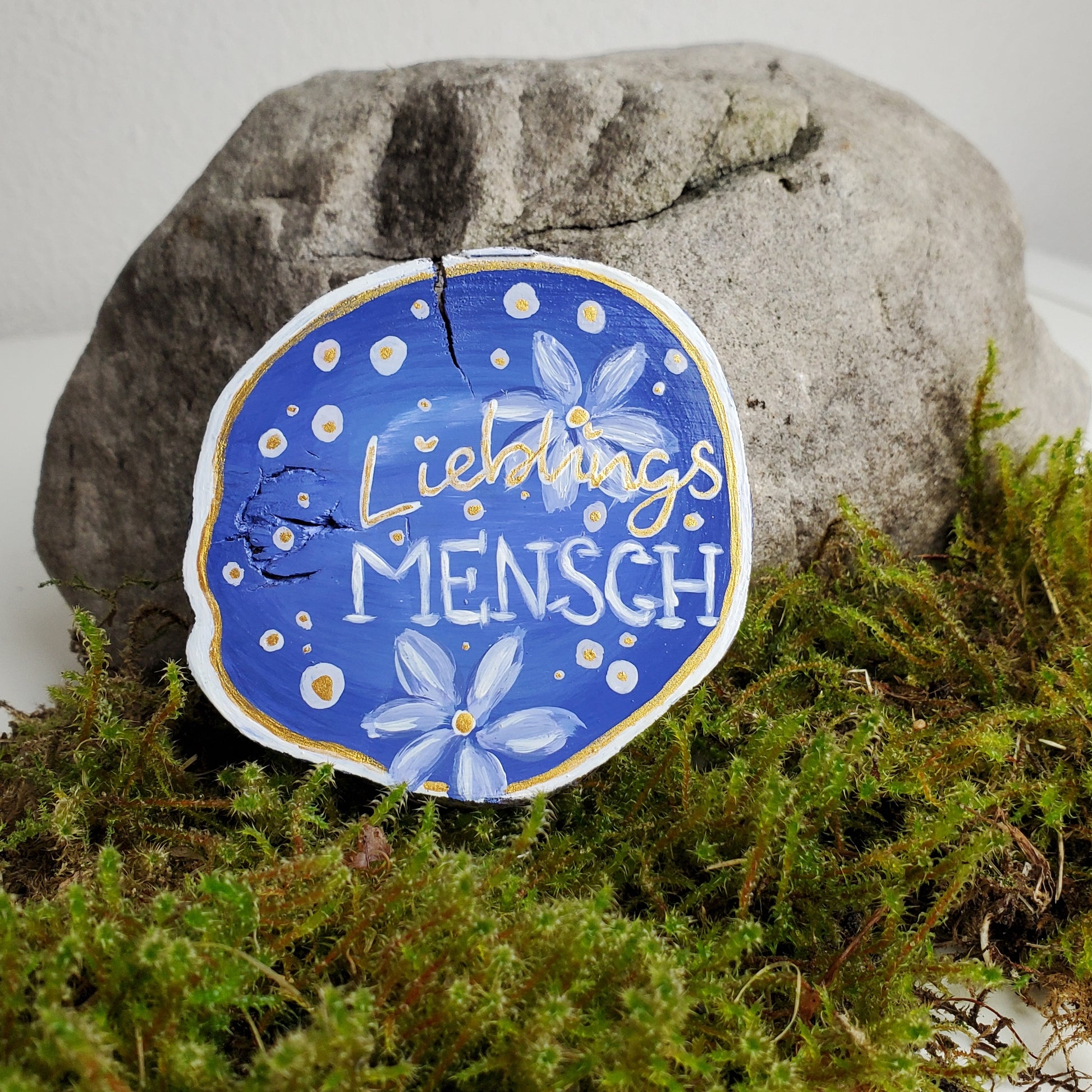 Handbemalte Holzscheibe, Glücksbringer
