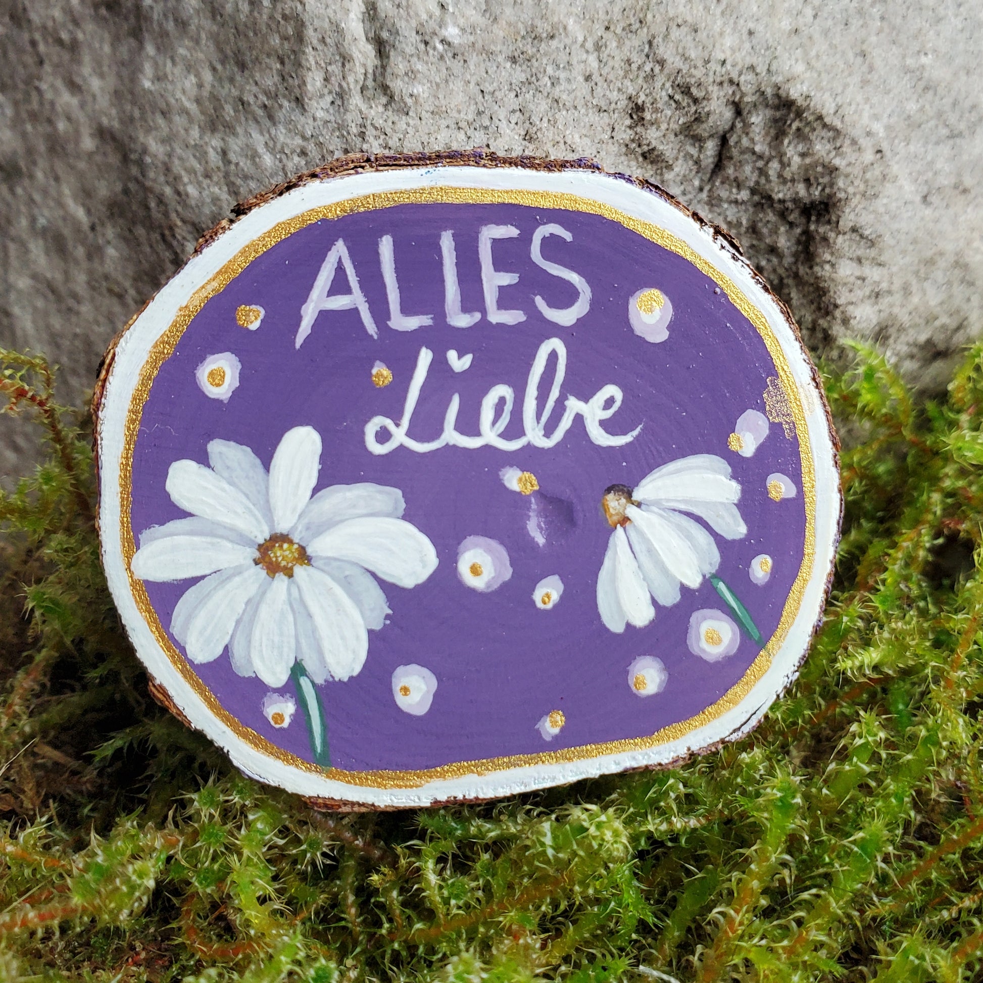Handbemalte Holzscheibe, Glücksbringer