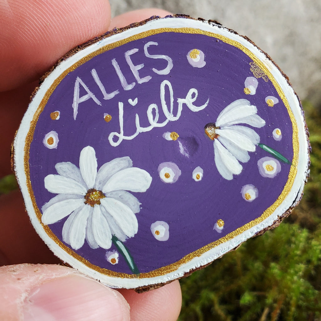 Handbemalte Holzscheibe, Glücksbringer
