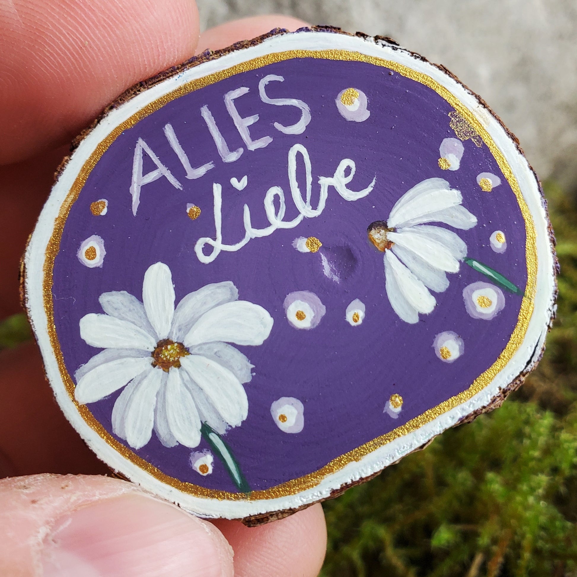 Handbemalte Holzscheibe, Glücksbringer