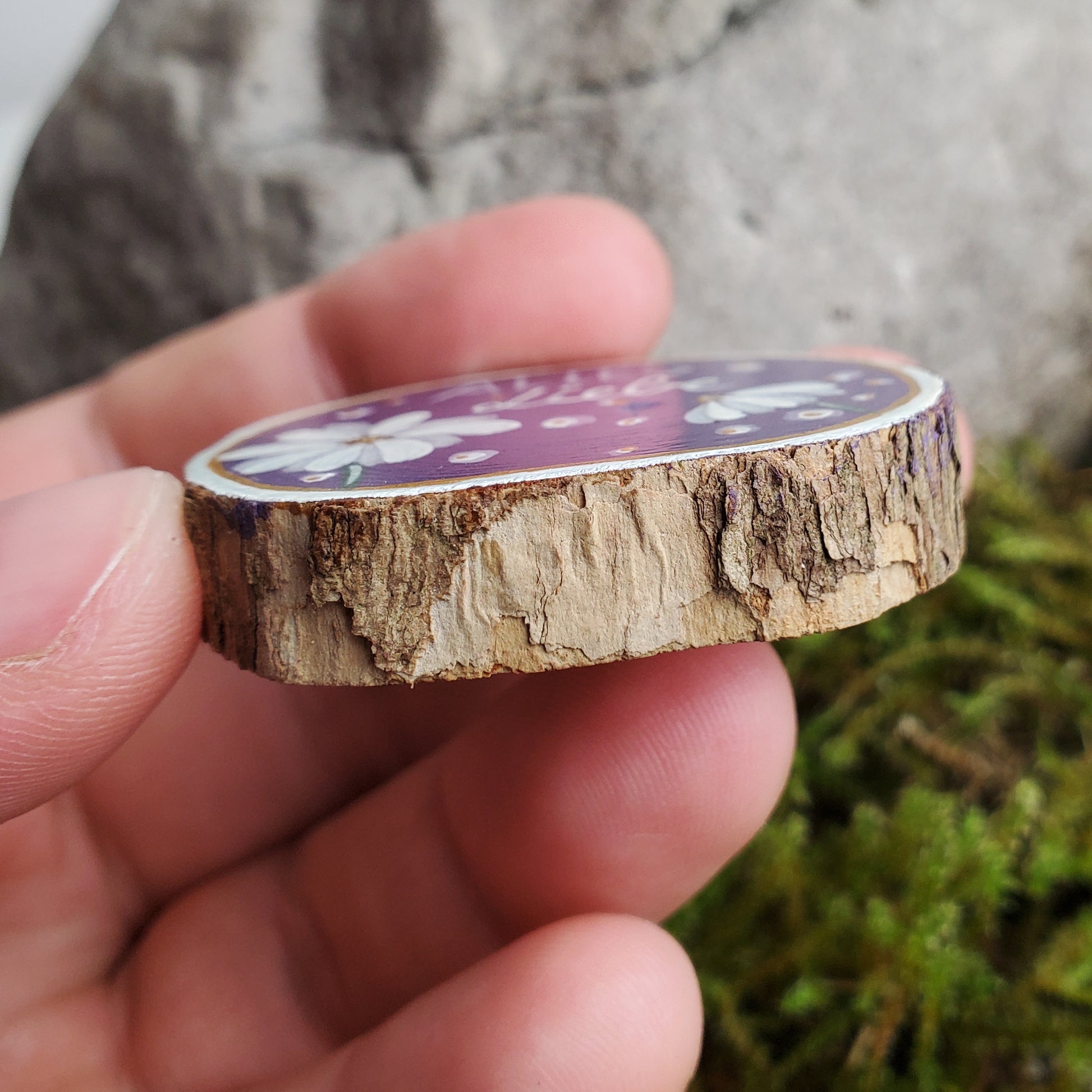 Handbemalte Holzscheibe, Glücksbringer