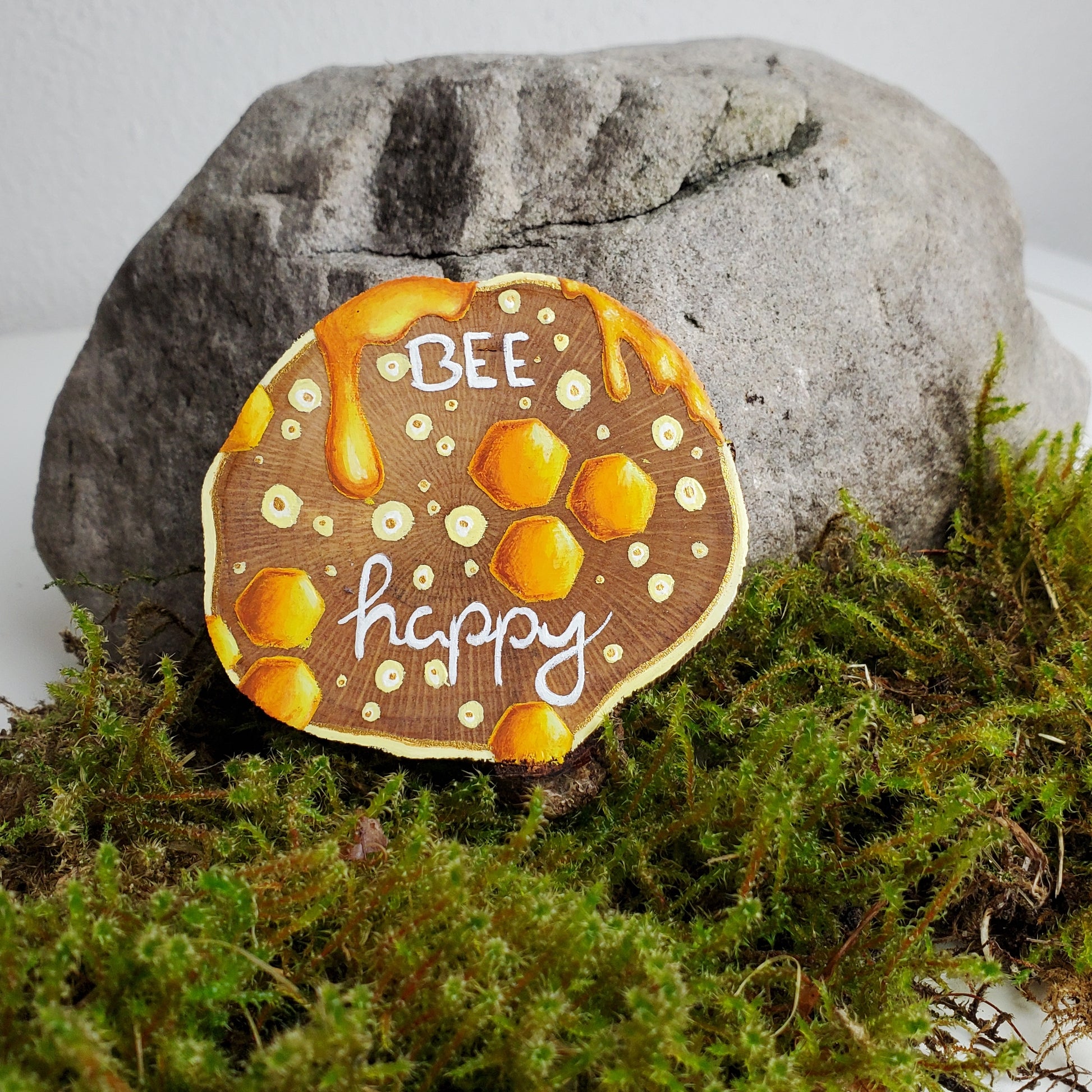 Handbemalte Holzscheibe, Glücksbringer