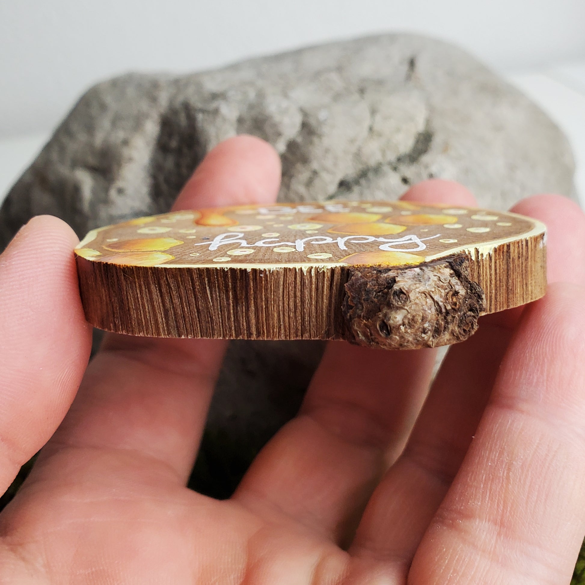 Handbemalte Holzscheibe, Glücksbringer