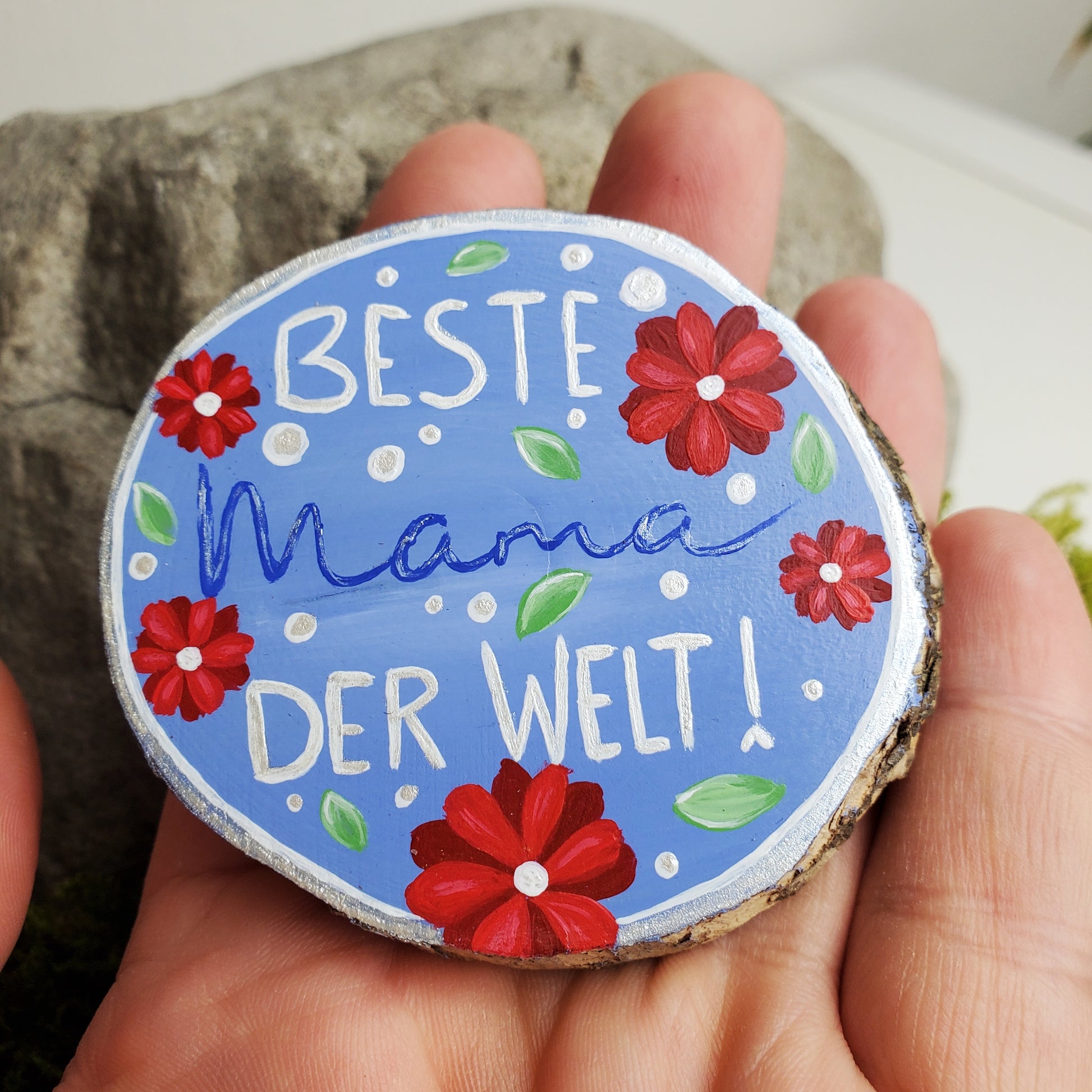Handbemalte Holzscheibe, Glücksbringer