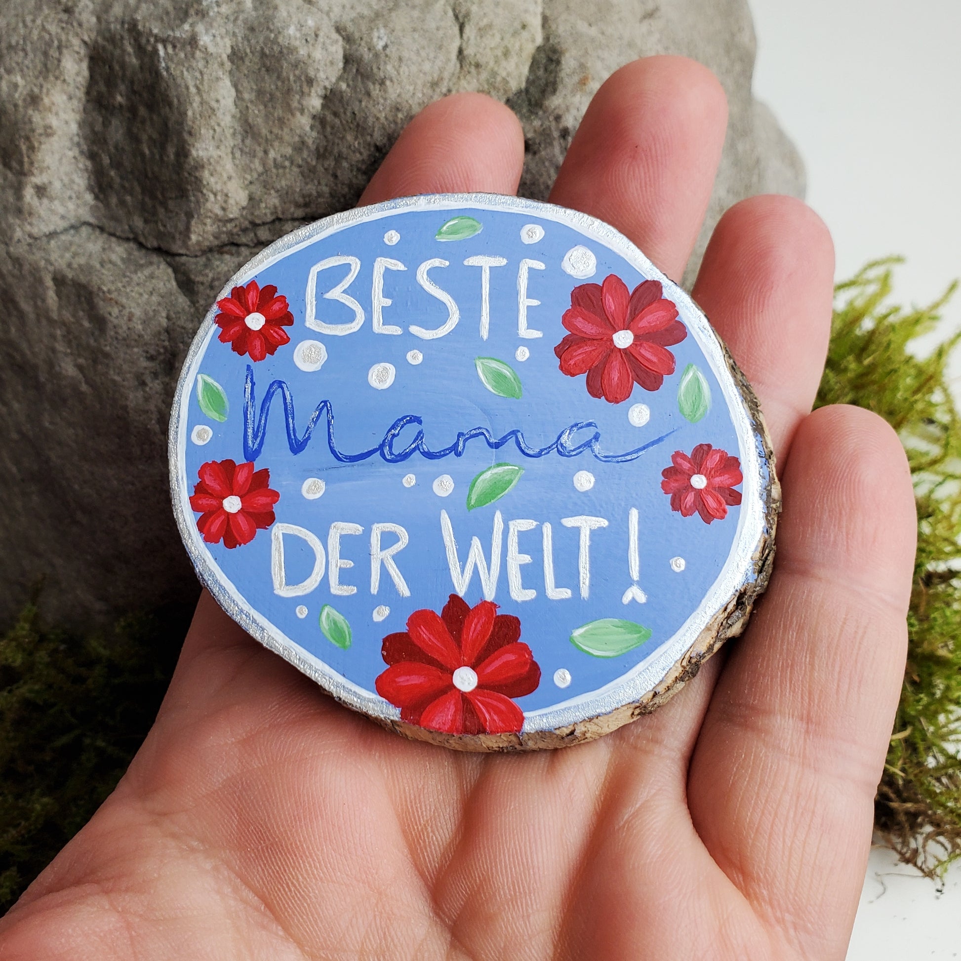 Handbemalte Holzscheibe, Glücksbringer