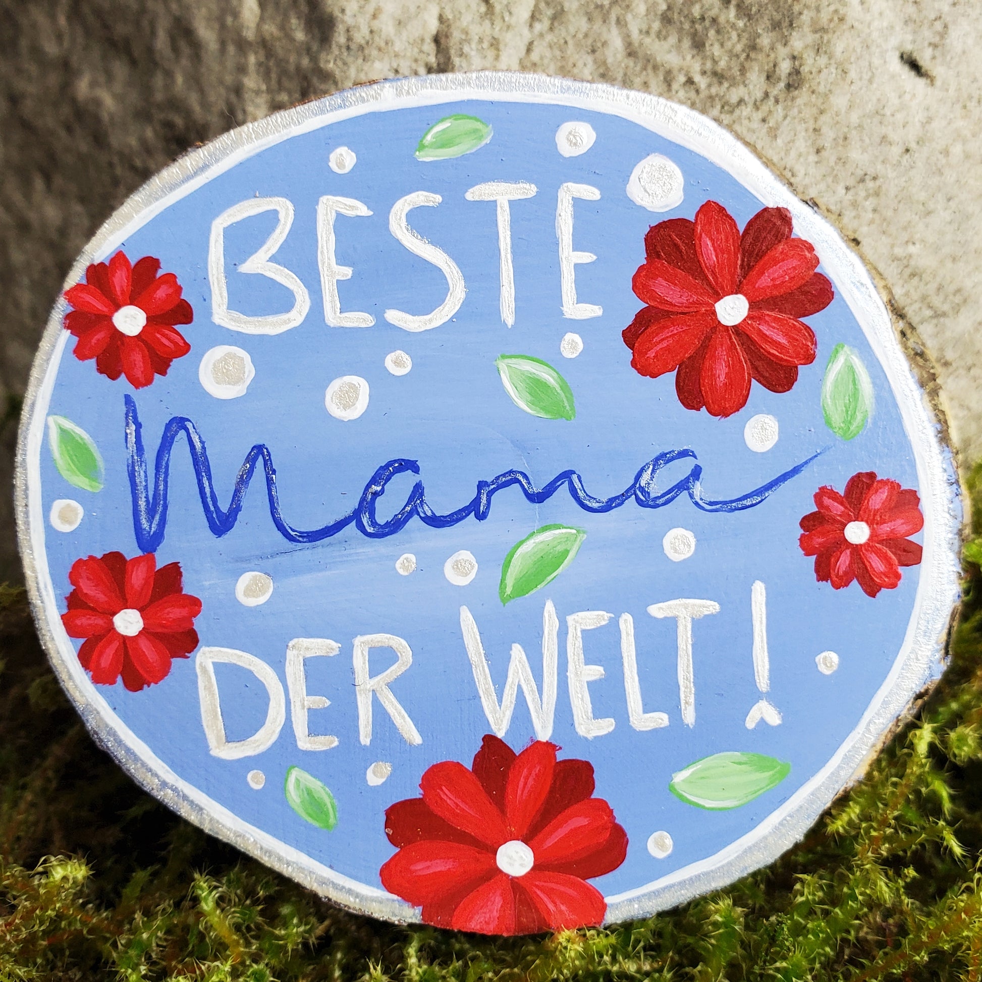 Handbemalte Holzscheibe, Glücksbringer