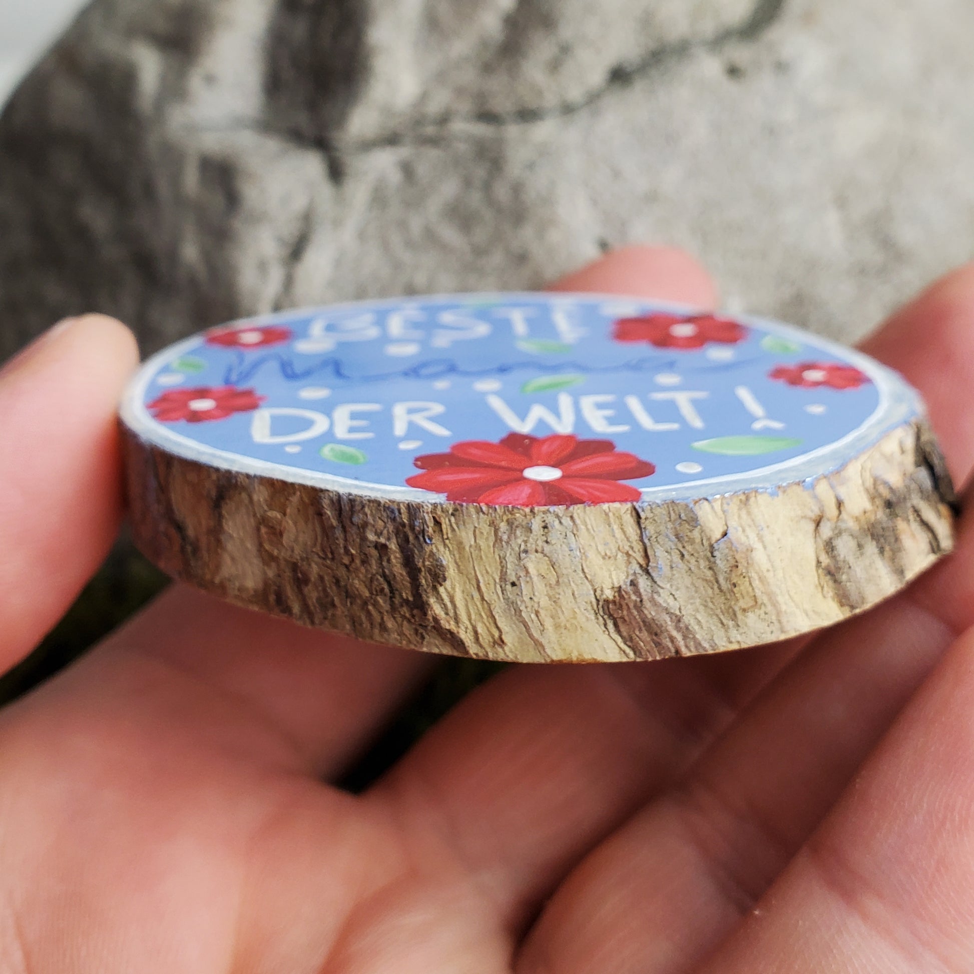Handbemalte Holzscheibe, Glücksbringer
