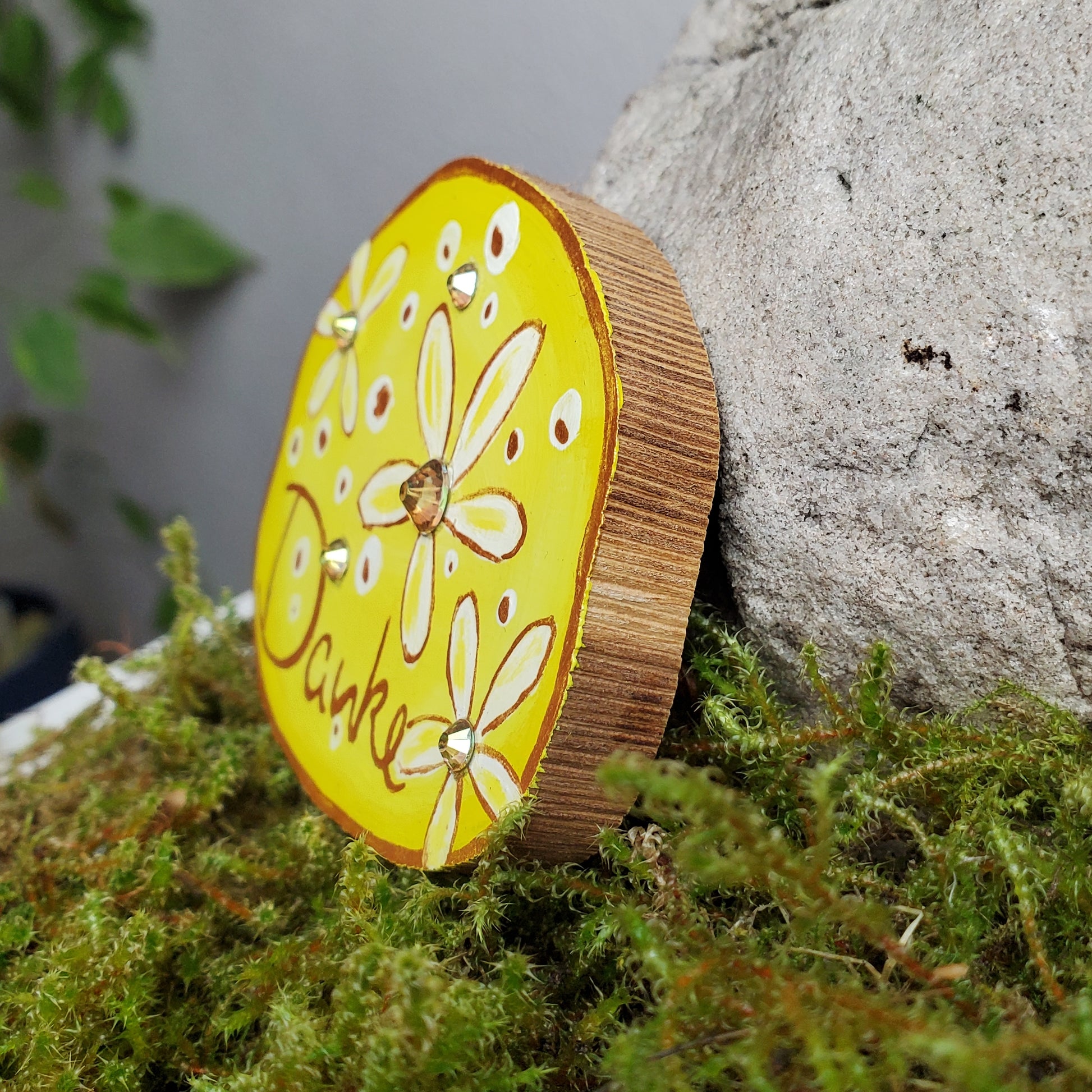 Handbemalte Holzscheibe, Glücksbringer