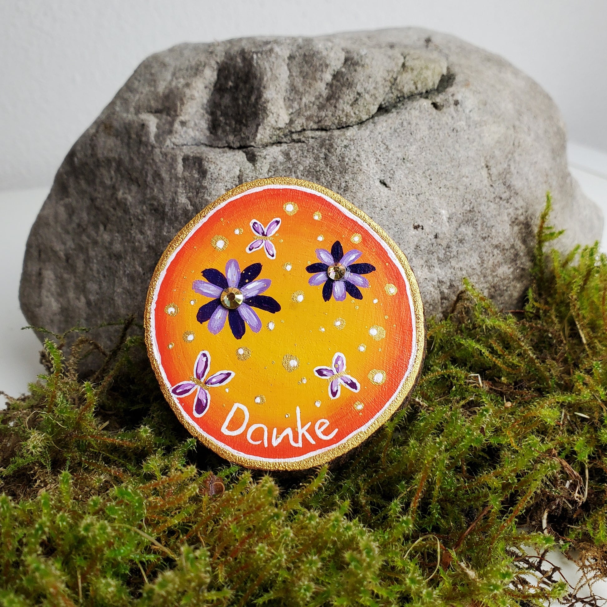 Handbemalte Holzscheibe, Glücksbringer