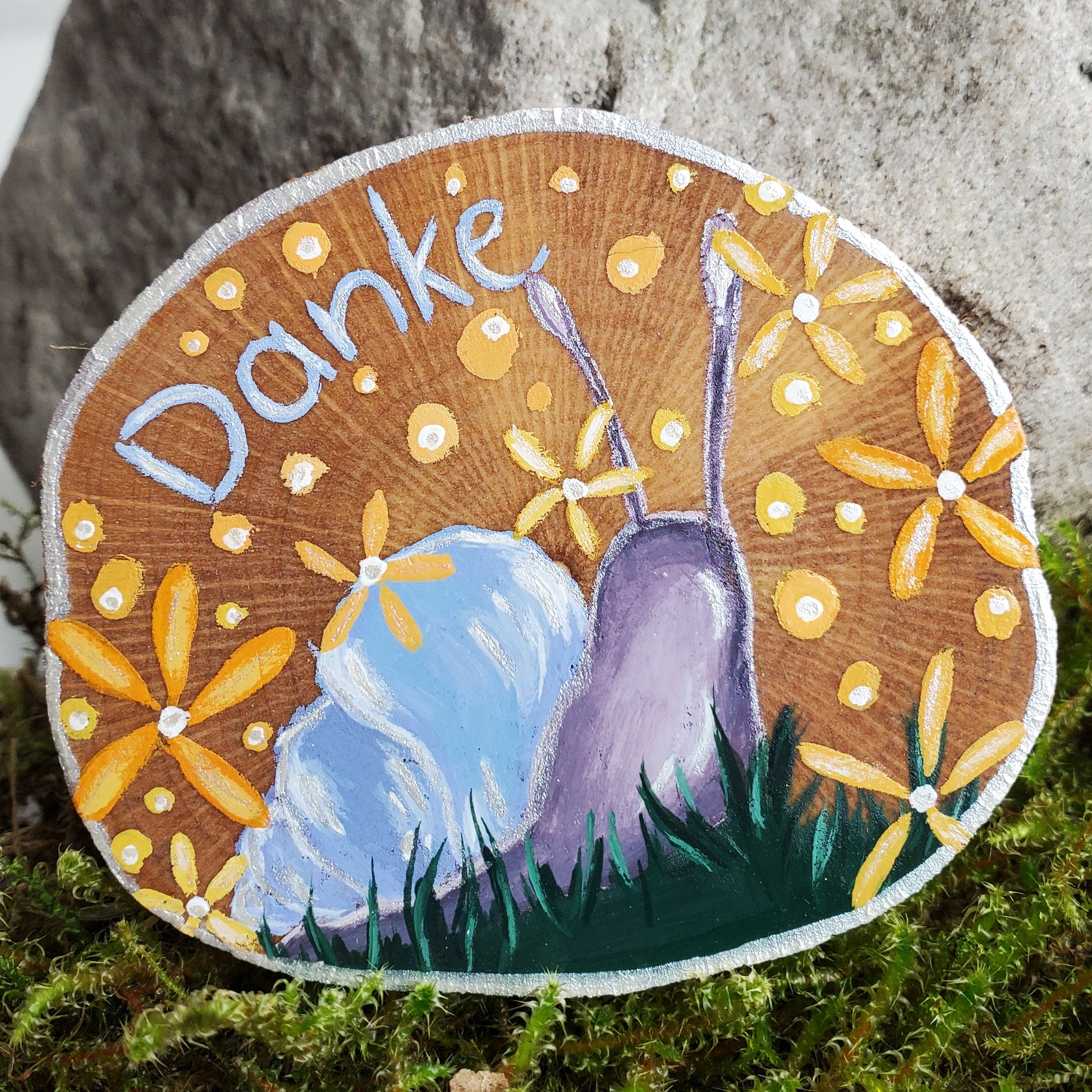Handbemalte Holzscheibe, Glücksbringer