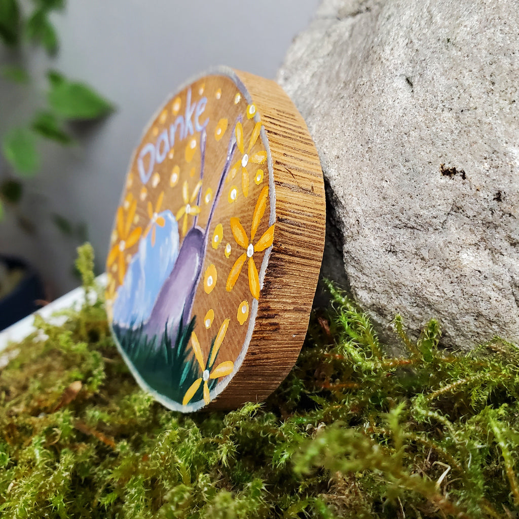 Handbemalte Holzscheibe, Glücksbringer