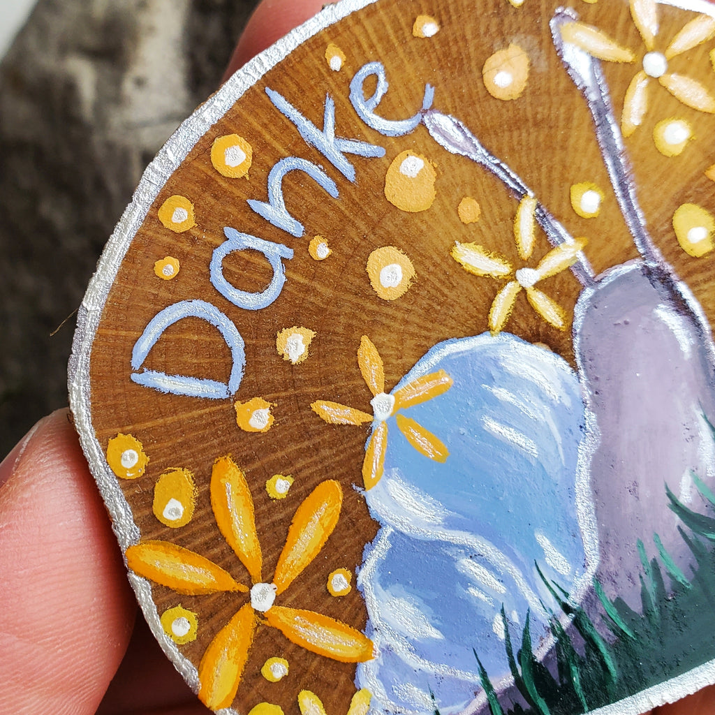 Handbemalte Holzscheibe, Glücksbringer