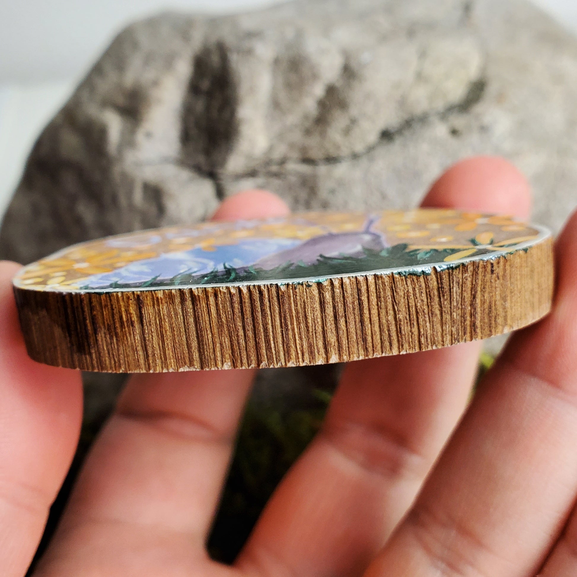 Handbemalte Holzscheibe, Glücksbringer