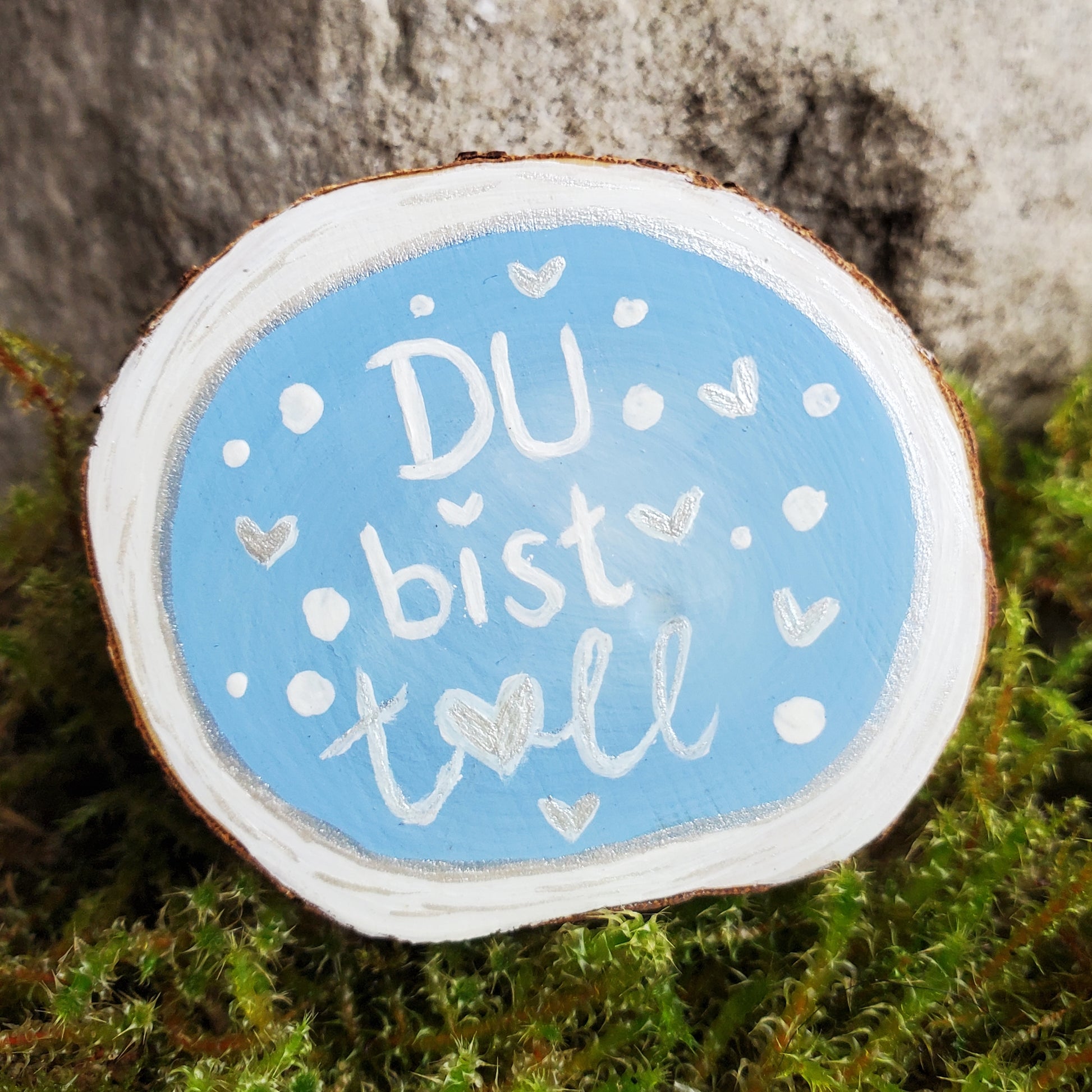 Handbemalte Holzscheibe, Glücksbringer