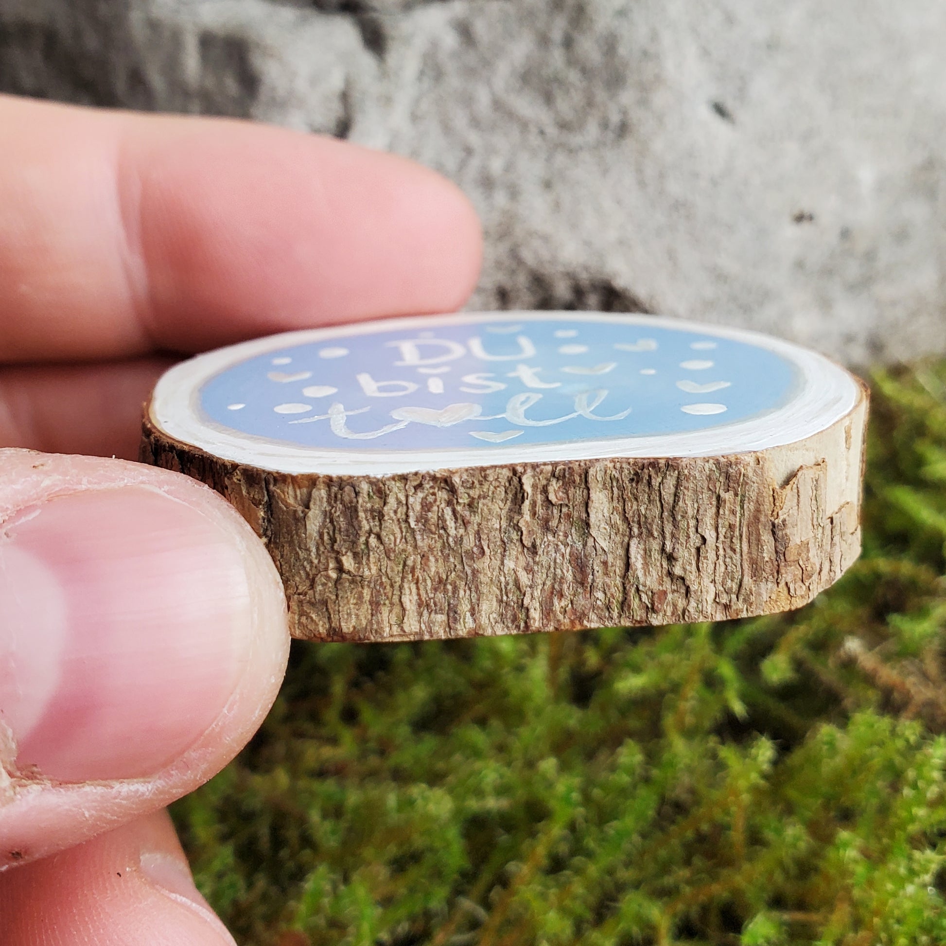 Handbemalte Holzscheibe, Glücksbringer