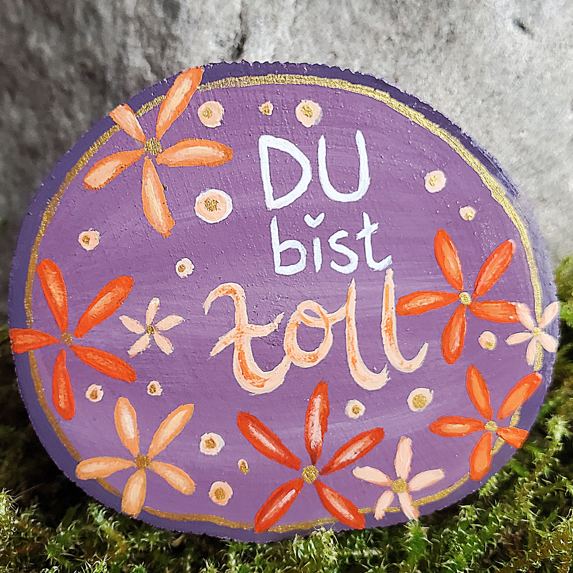 Handbemalte Holzscheibe, Glücksbringer