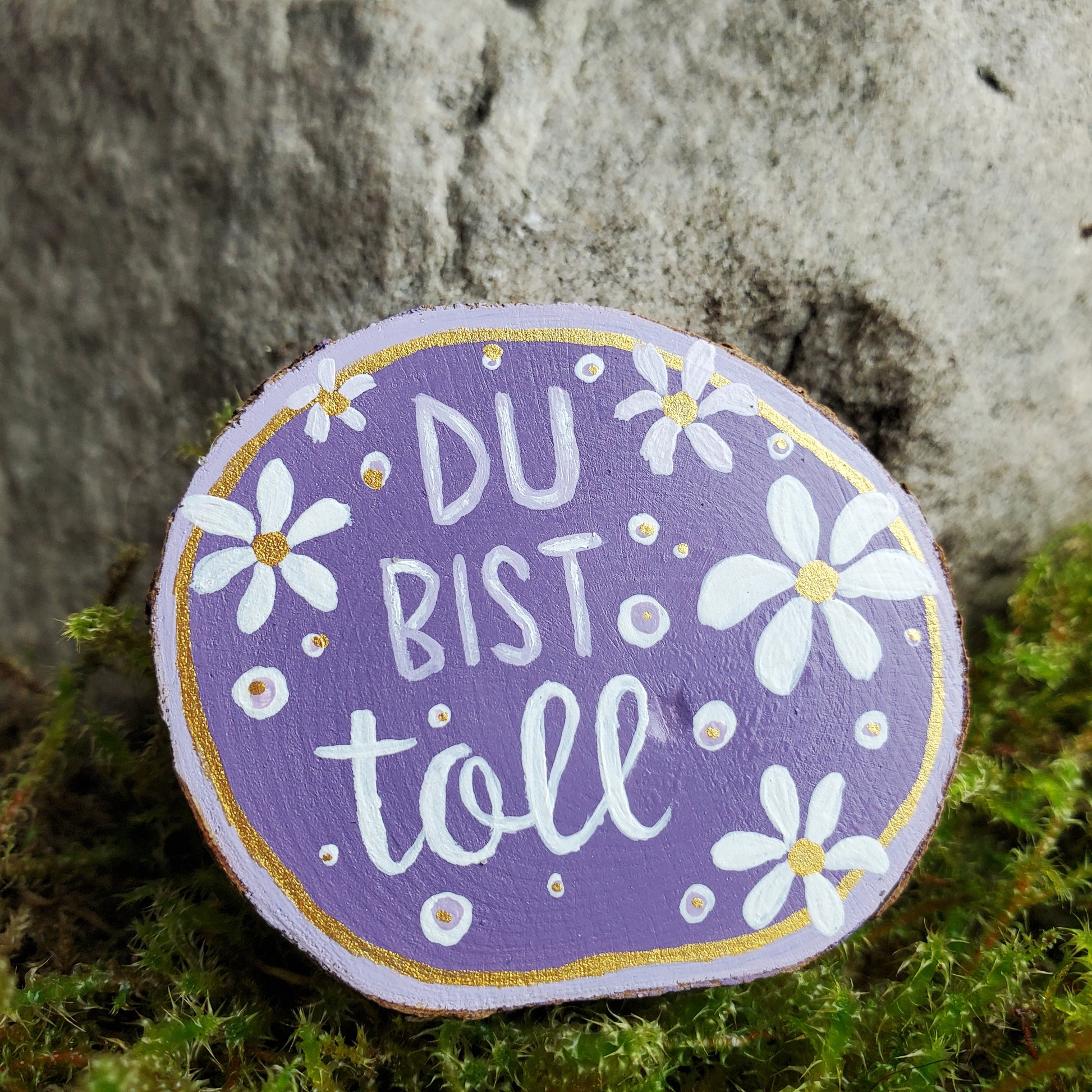 Handbemalte Holzscheibe, Glücksbringer