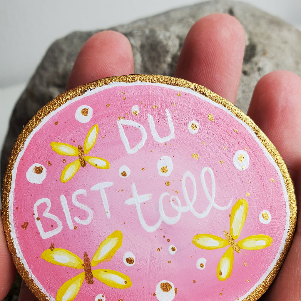 Handbemalte Holzscheibe, Glücksbringer