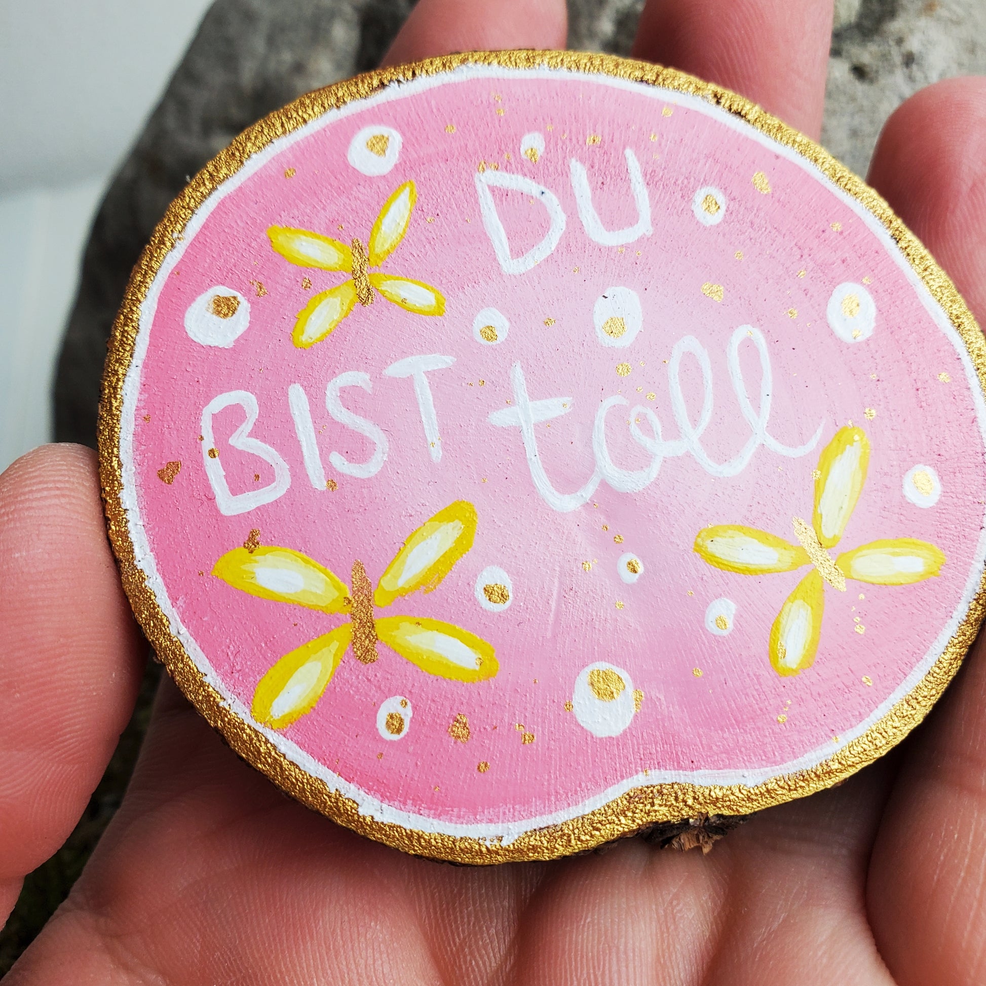 Handbemalte Holzscheibe, Glücksbringer