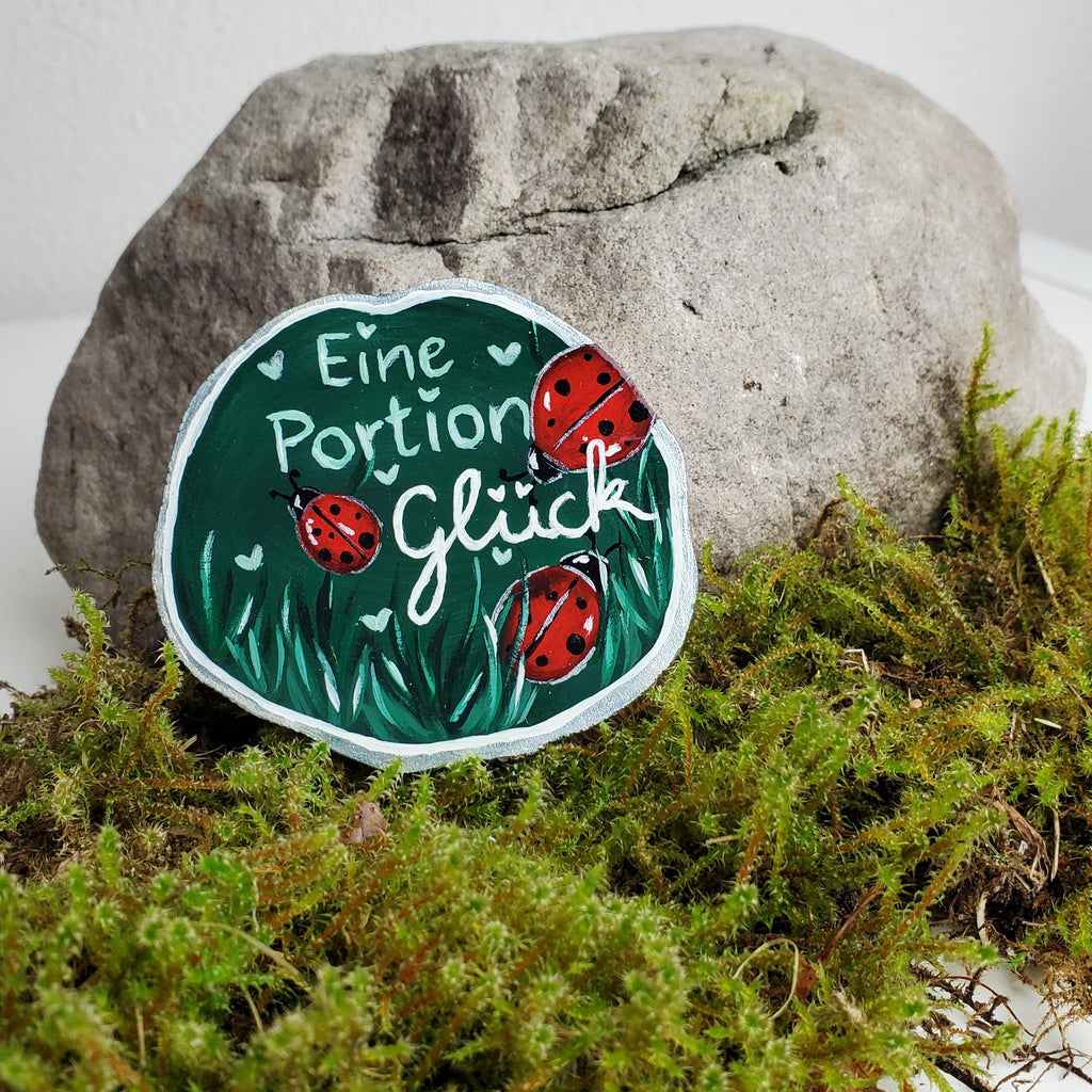 Handbemalte Holzscheibe, Glücksbringer