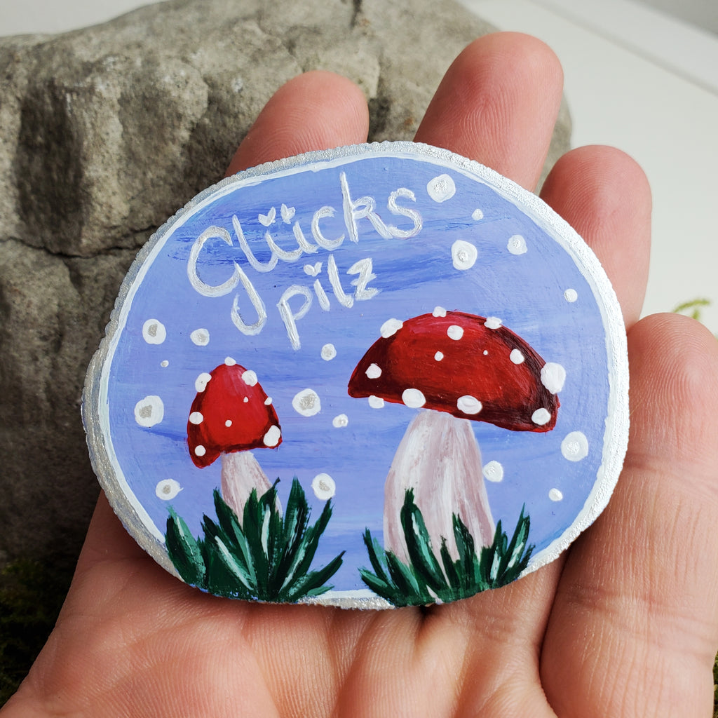 Handbemalte Holzscheibe, Glücksbringer