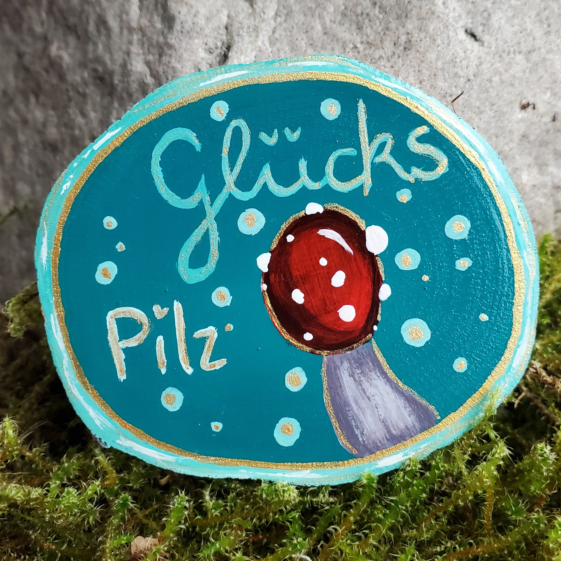Handbemalte Holzscheibe, Glücksbringer