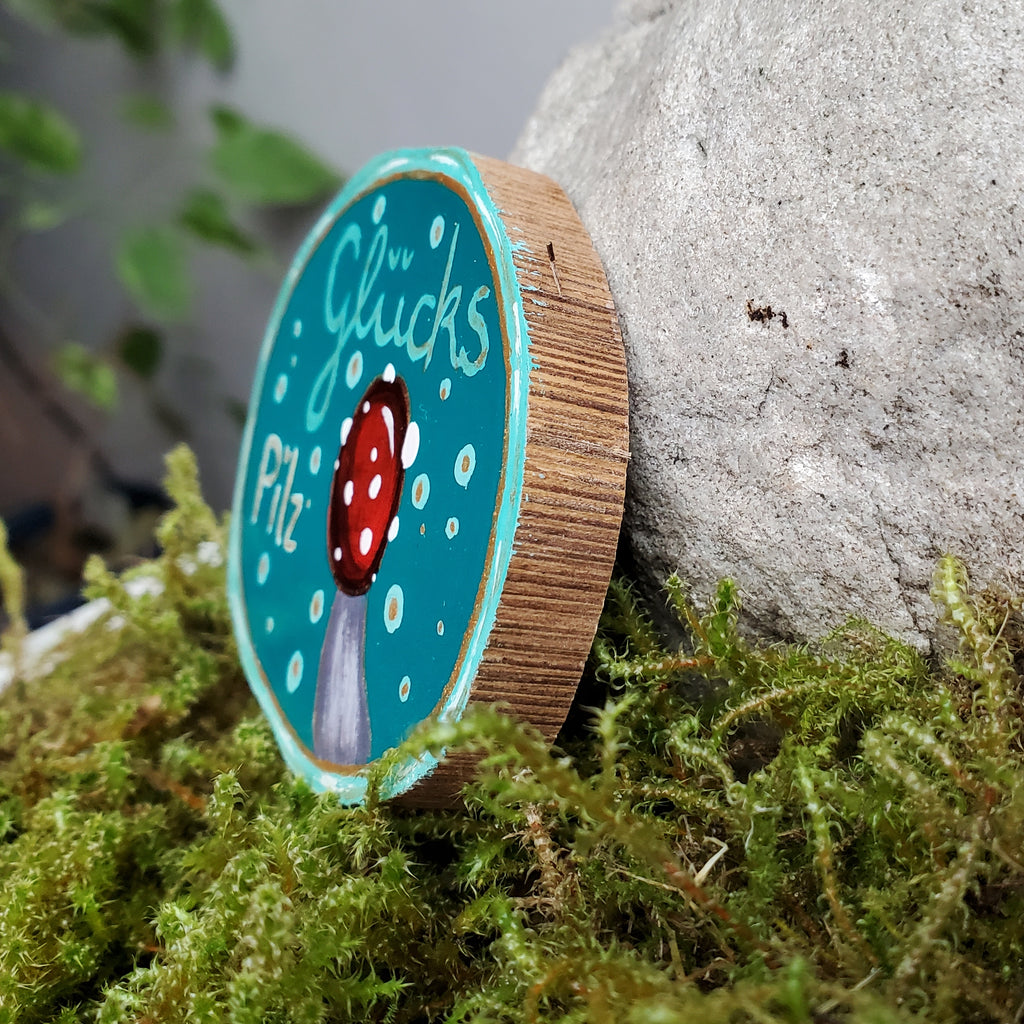 Handbemalte Holzscheibe, Glücksbringer