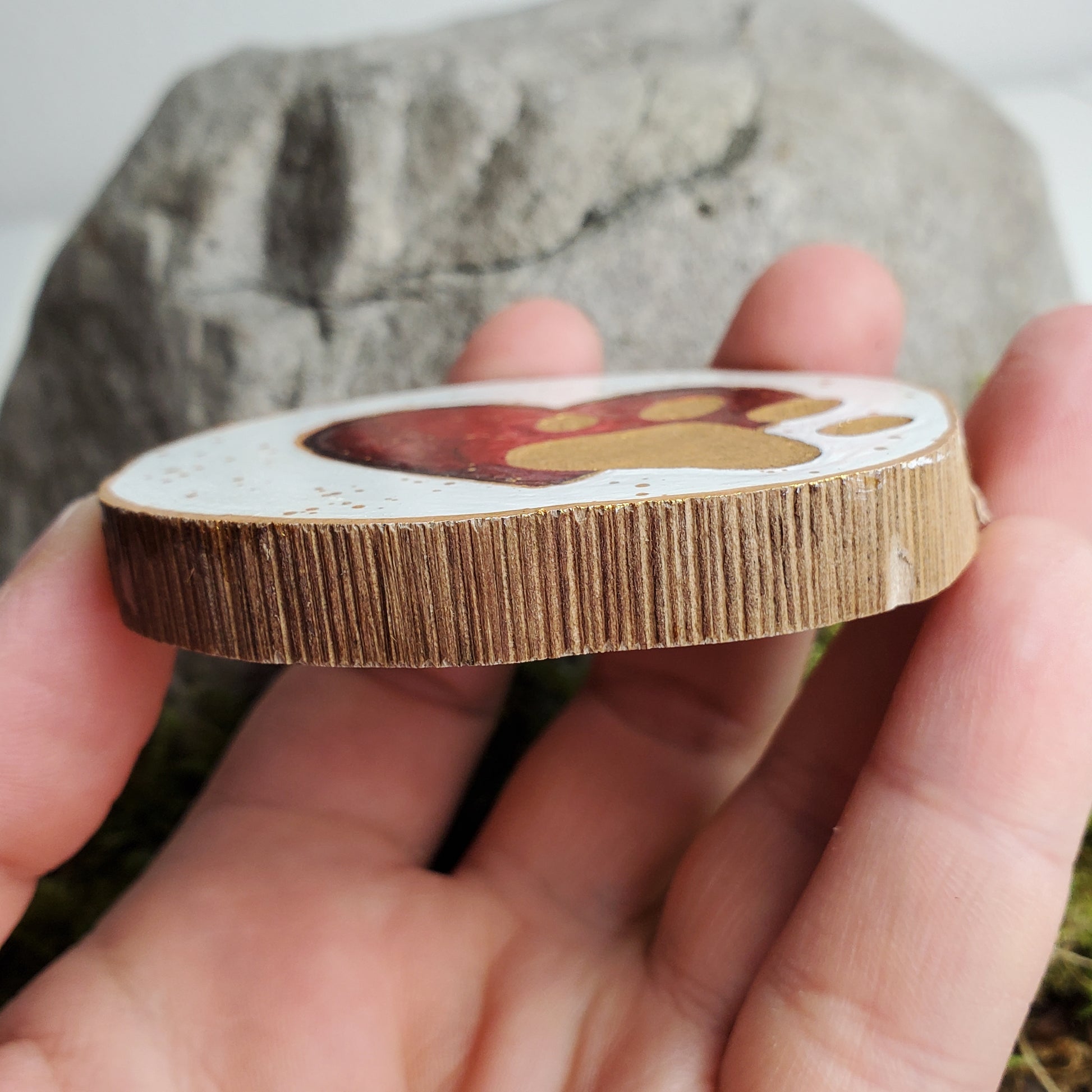 Handbemalte Holzscheibe, Glücksbringer