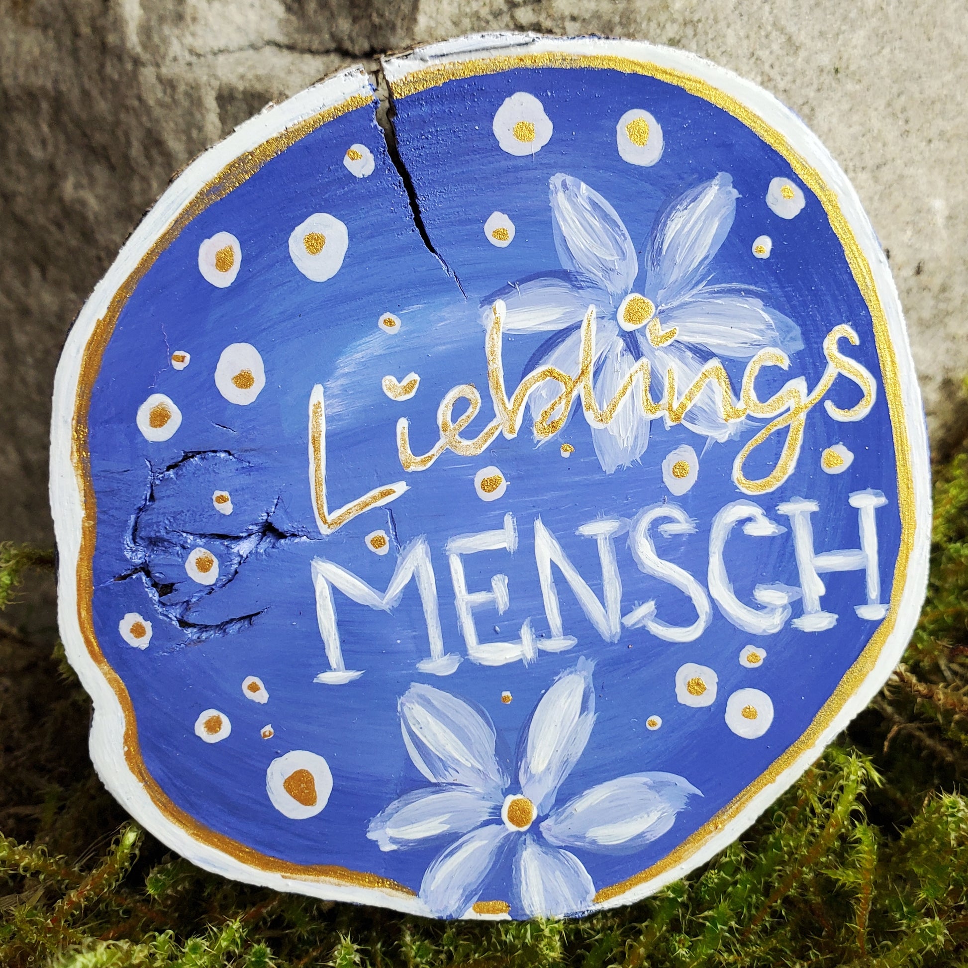 Handbemalte Holzscheibe, Glücksbringer
