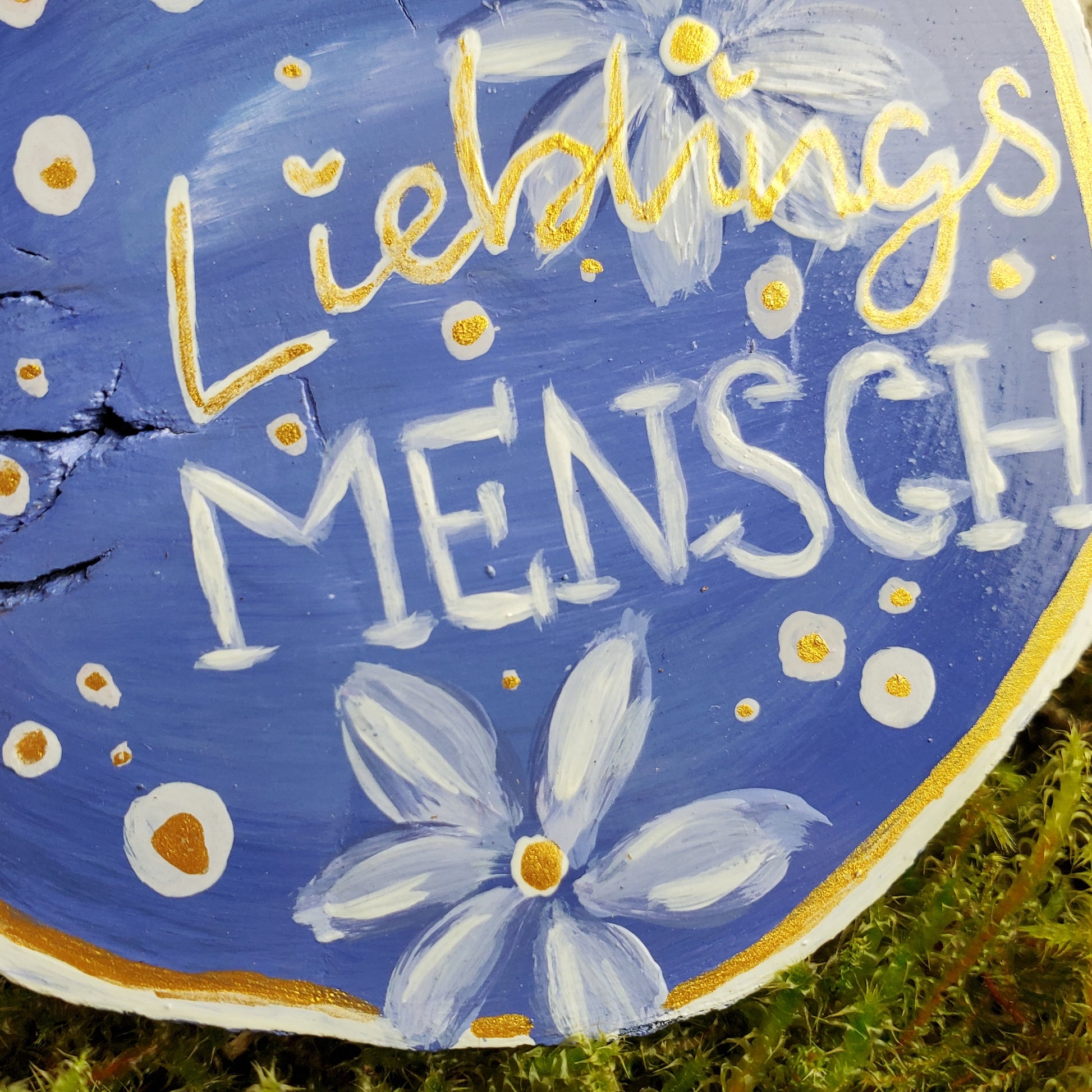 Handbemalte Holzscheibe, Glücksbringer
