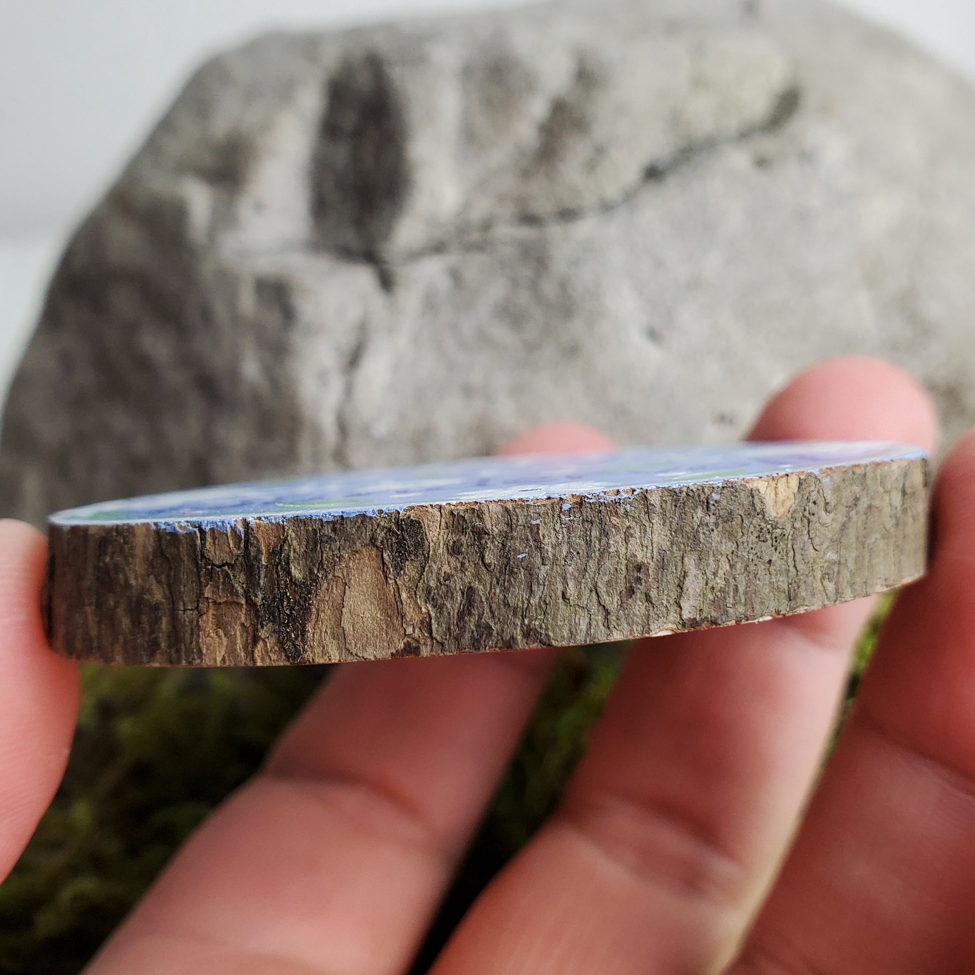 Handbemalte Holzscheibe, Glücksbringer