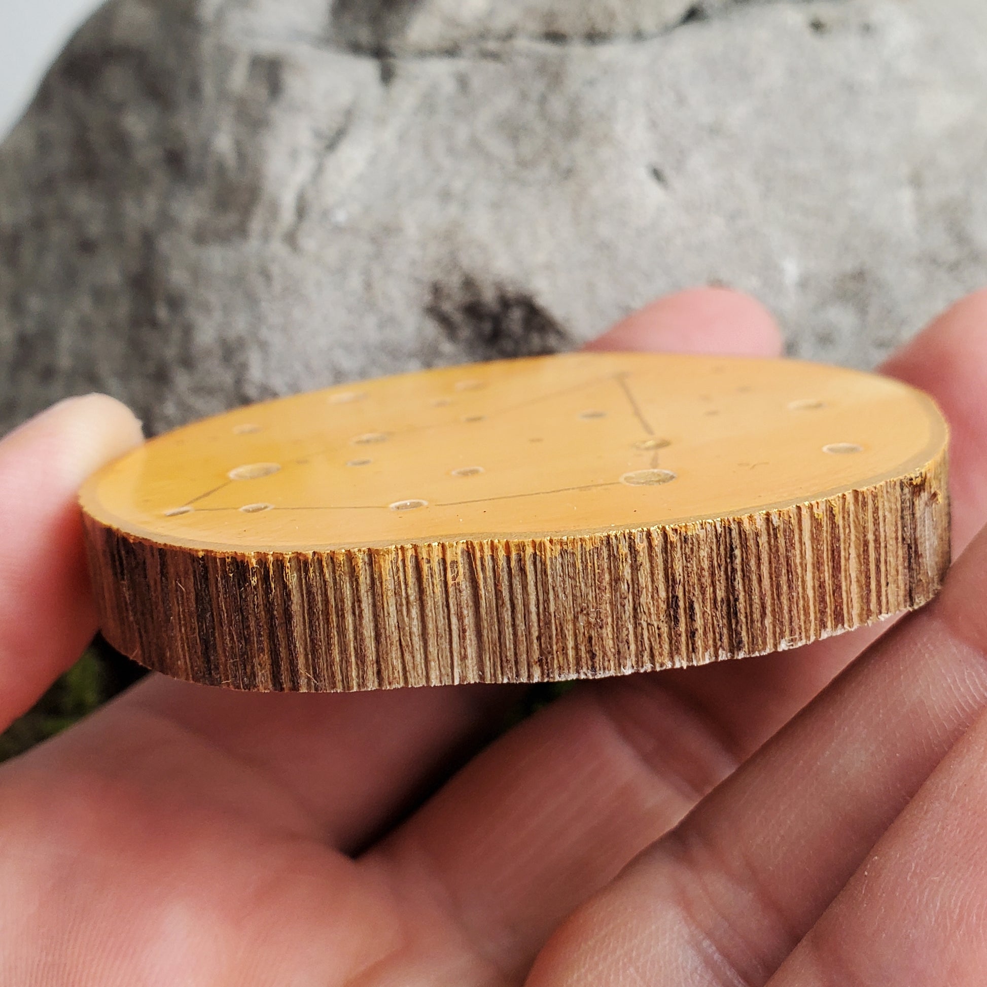 Handbemalte Holzscheibe mit dem Sternbild Steinbock