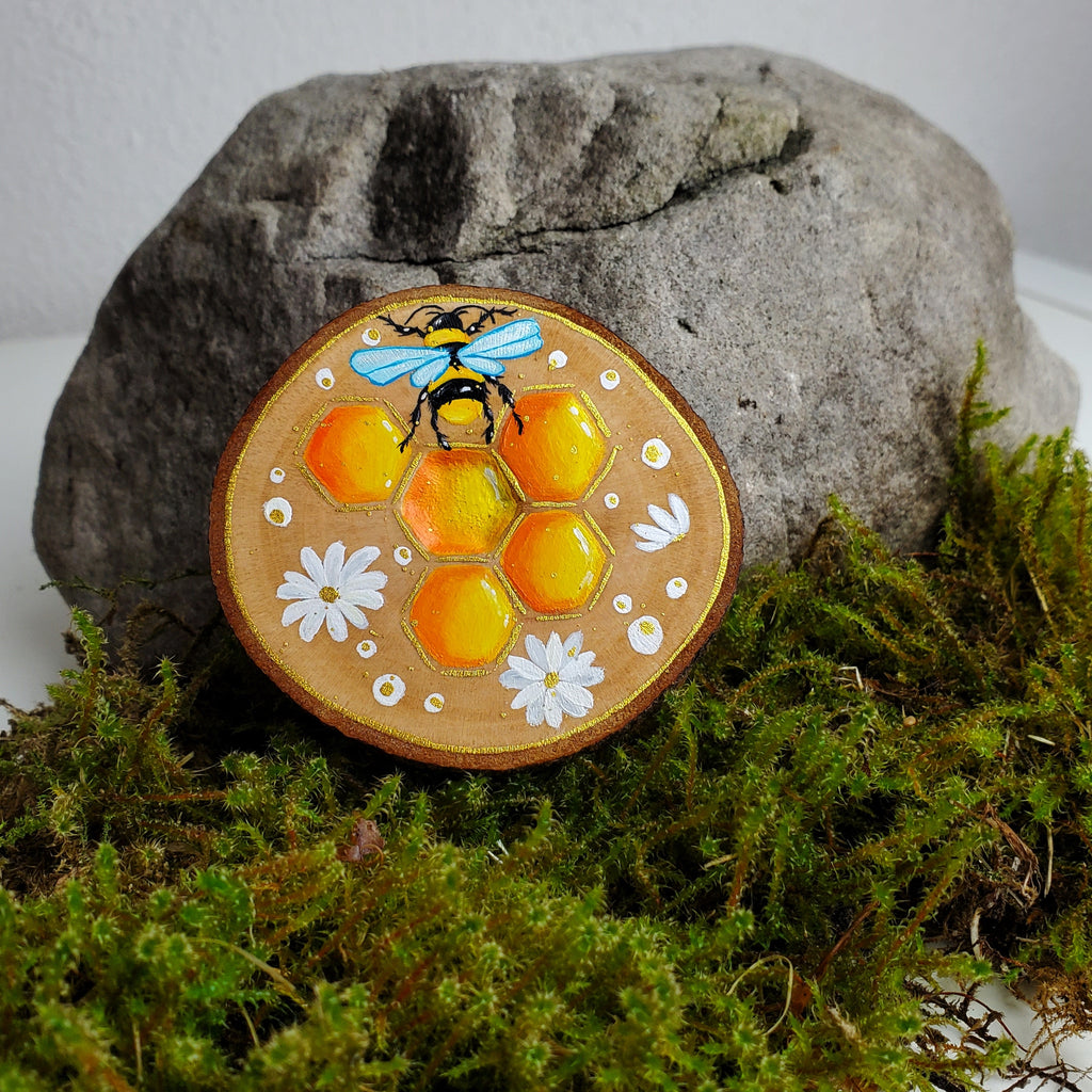 Handbemalte Holzscheibe, Glücksbringer