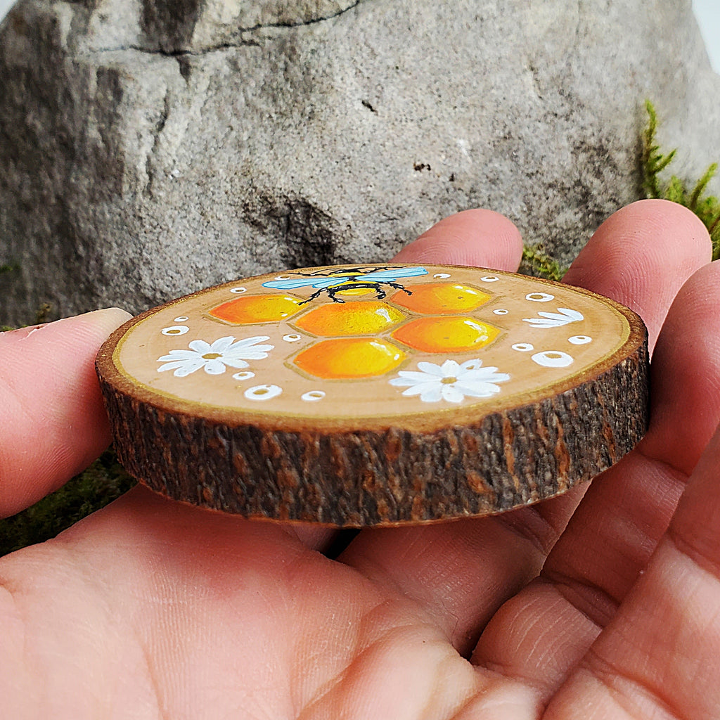 Handbemalte Holzscheibe, Glücksbringer