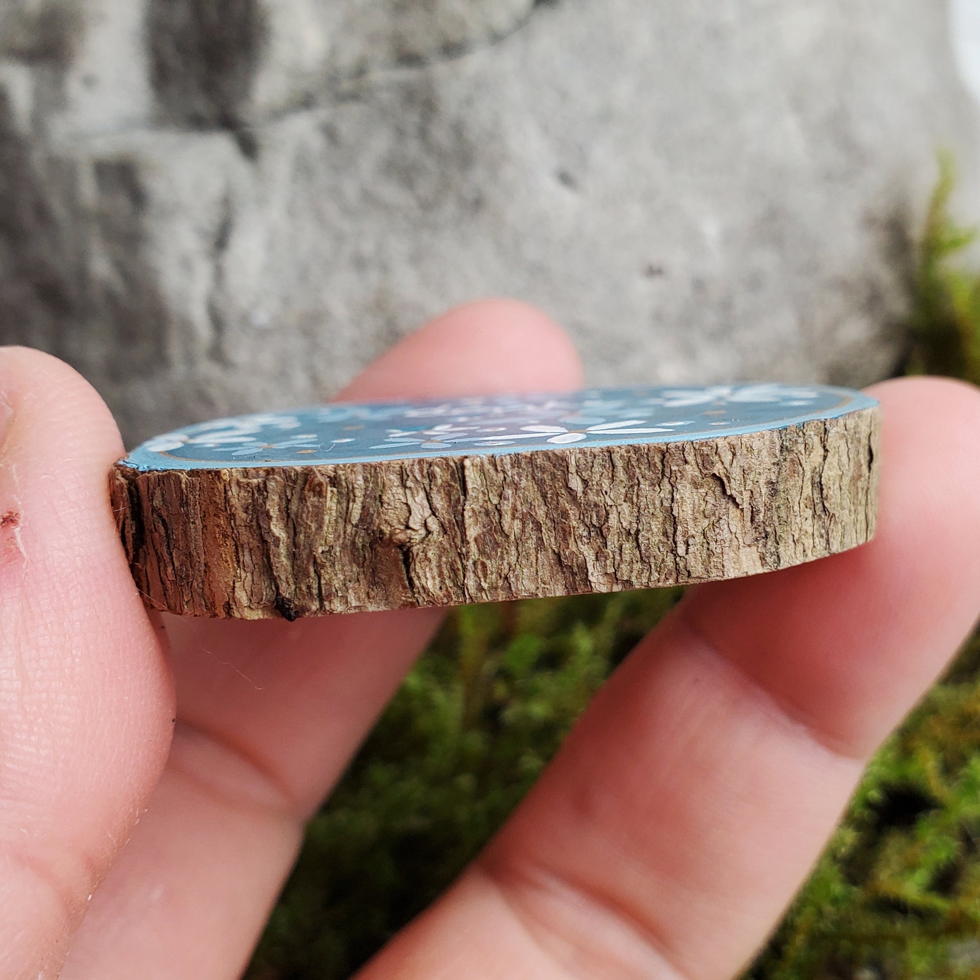 Handbemalte Holzscheibe, Glücksbringer