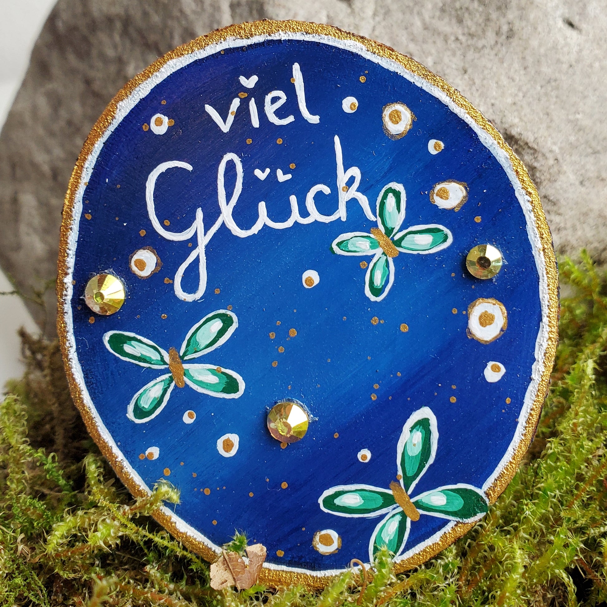 Handbemalte Holzscheibe, Glücksbringer