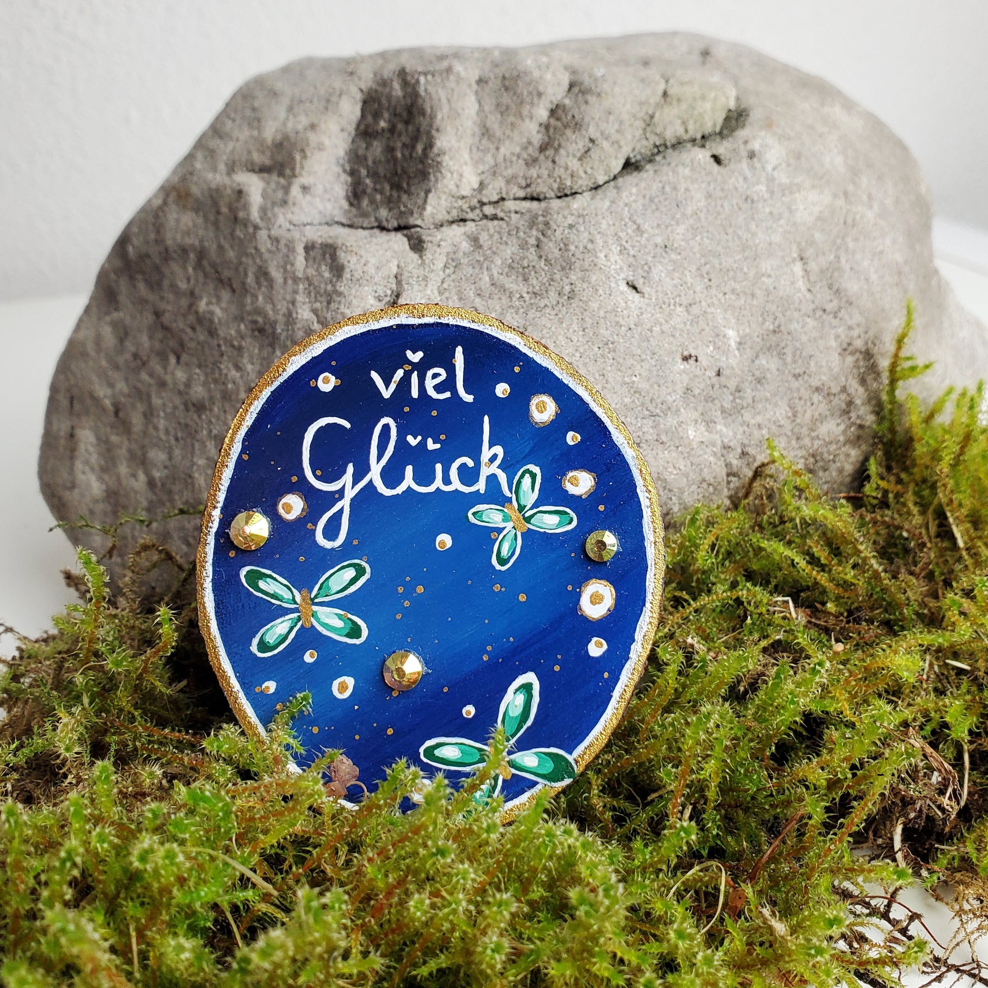 Handbemalte Holzscheibe, Glücksbringer