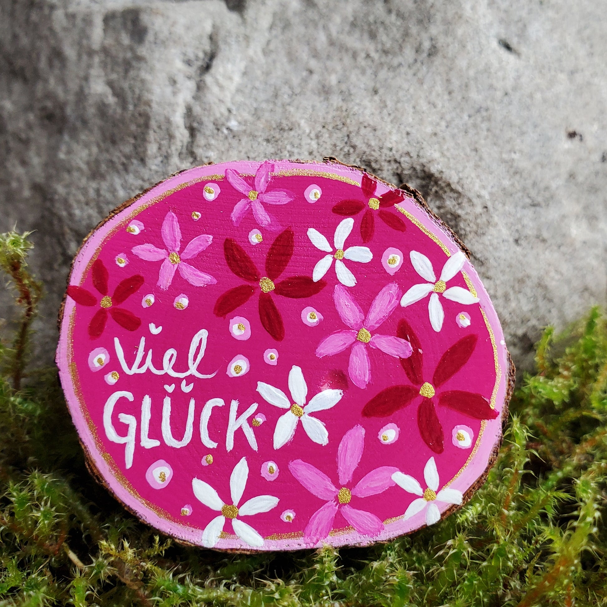 Handbemalte Holzscheibe, Glücksbringer