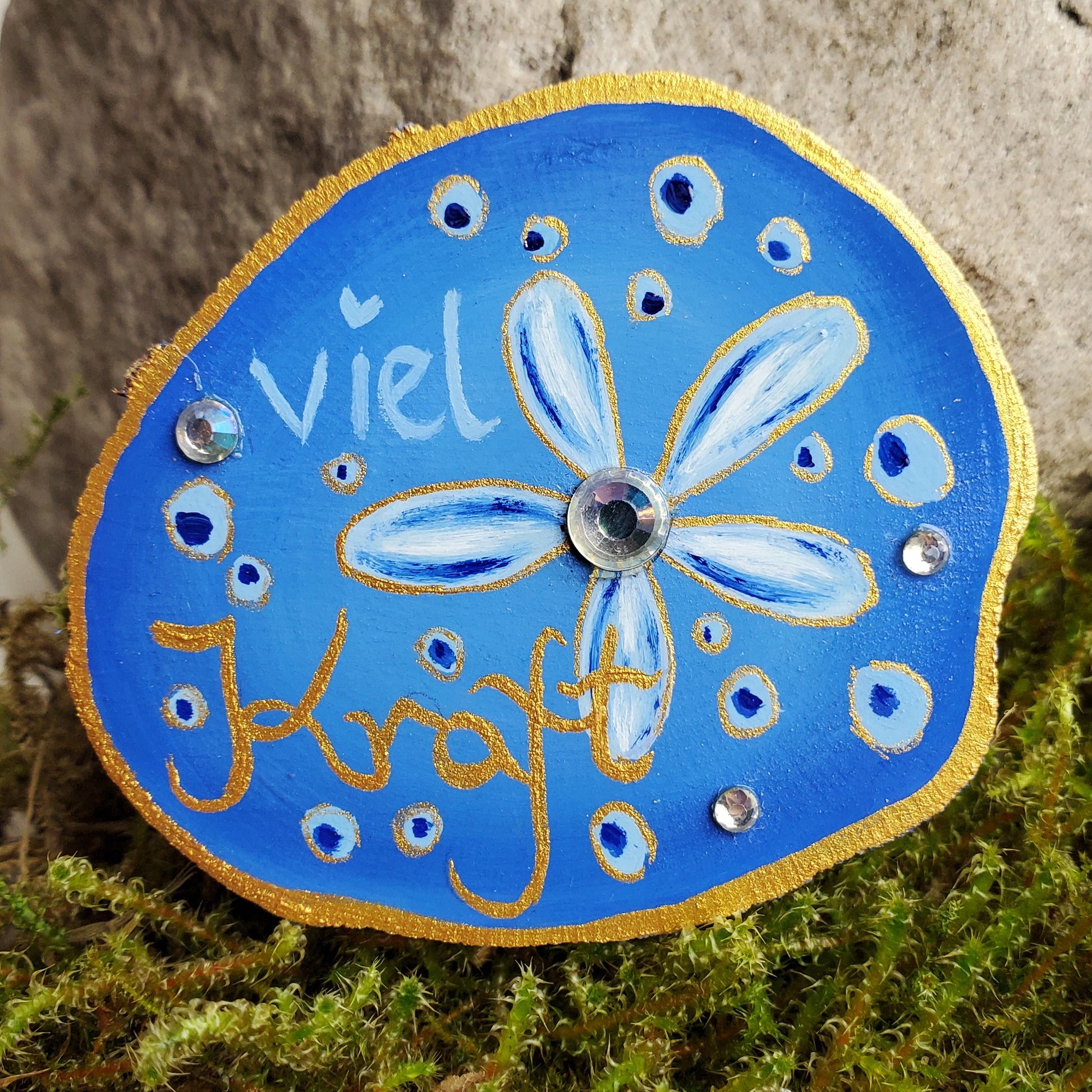 Handbemalte Holzscheibe, Glücksbringer