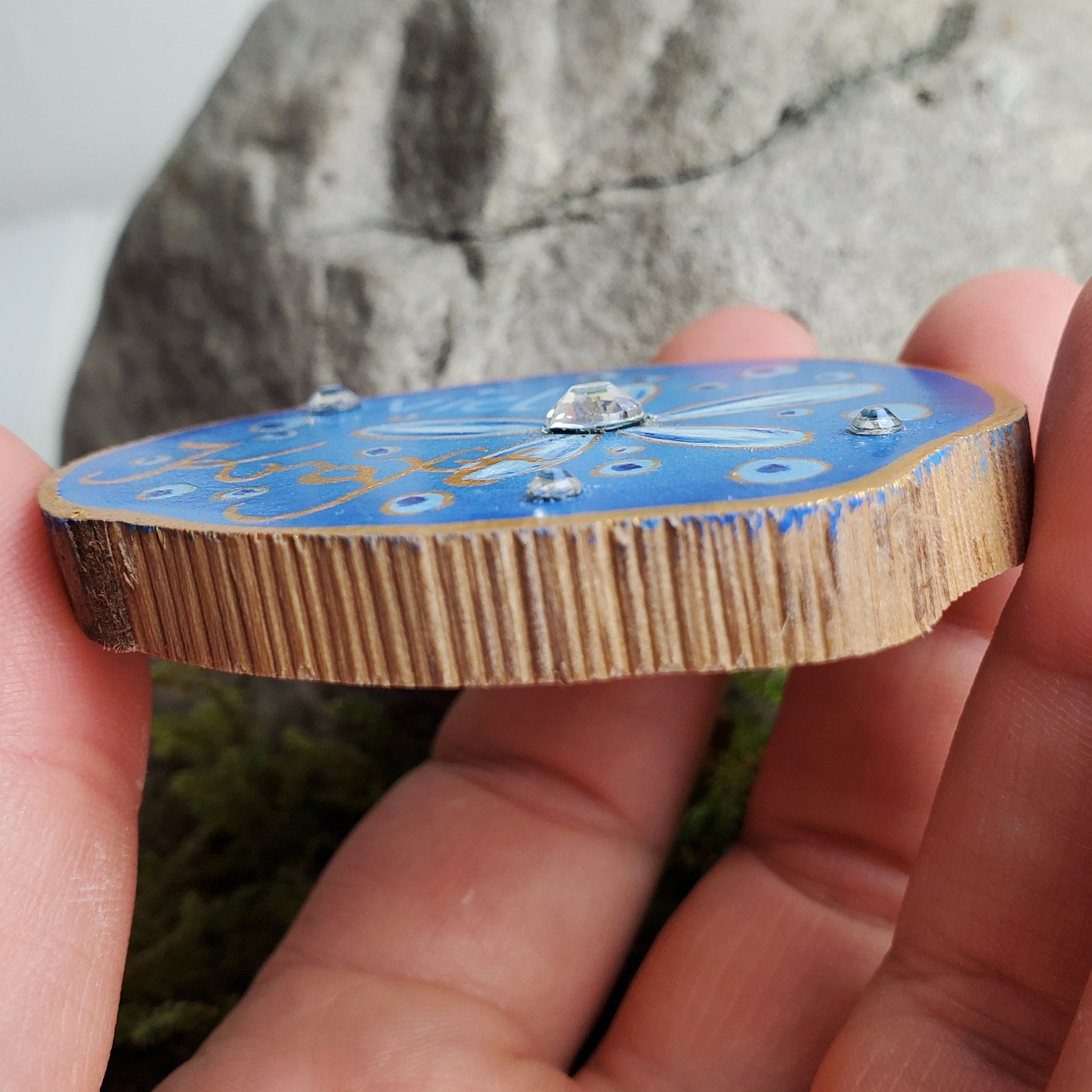 Handbemalte Holzscheibe, Glücksbringer