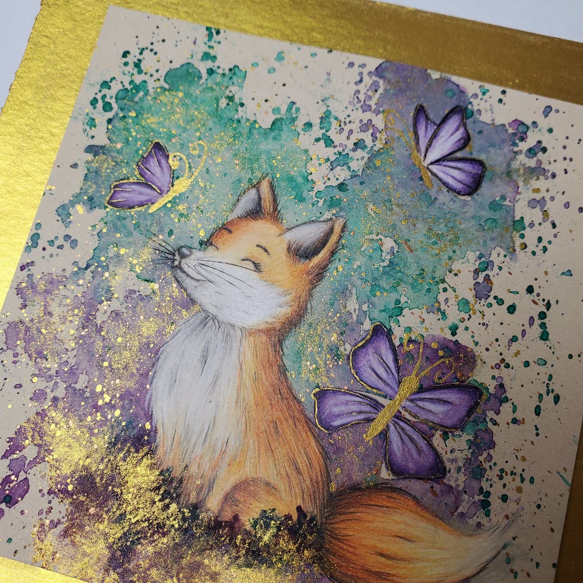 Krafttier Fuchs & Schmetterling –  handgemaltes magisches Tierportrait