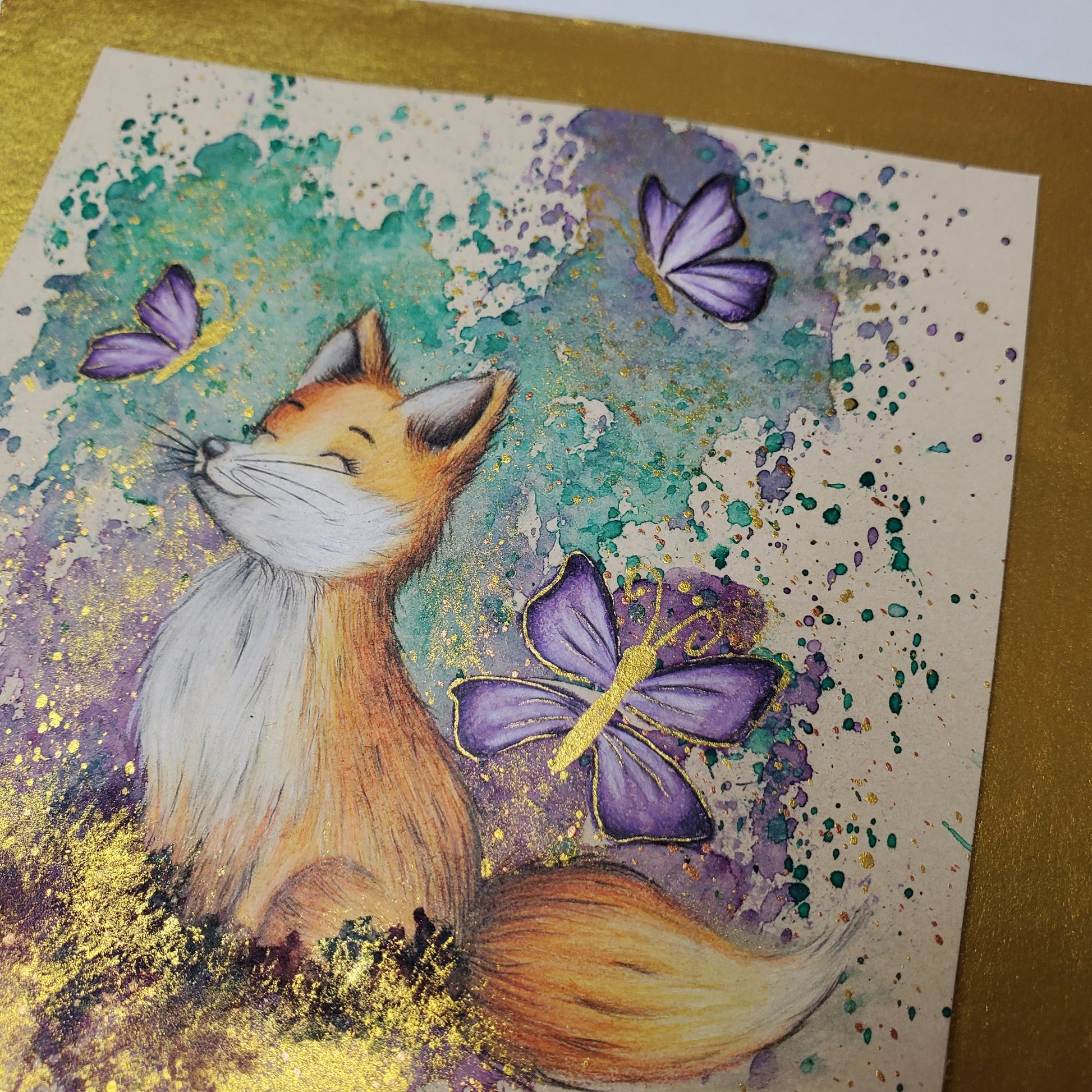 Krafttier Fuchs & Schmetterling –  handgemaltes magisches Tierportrait