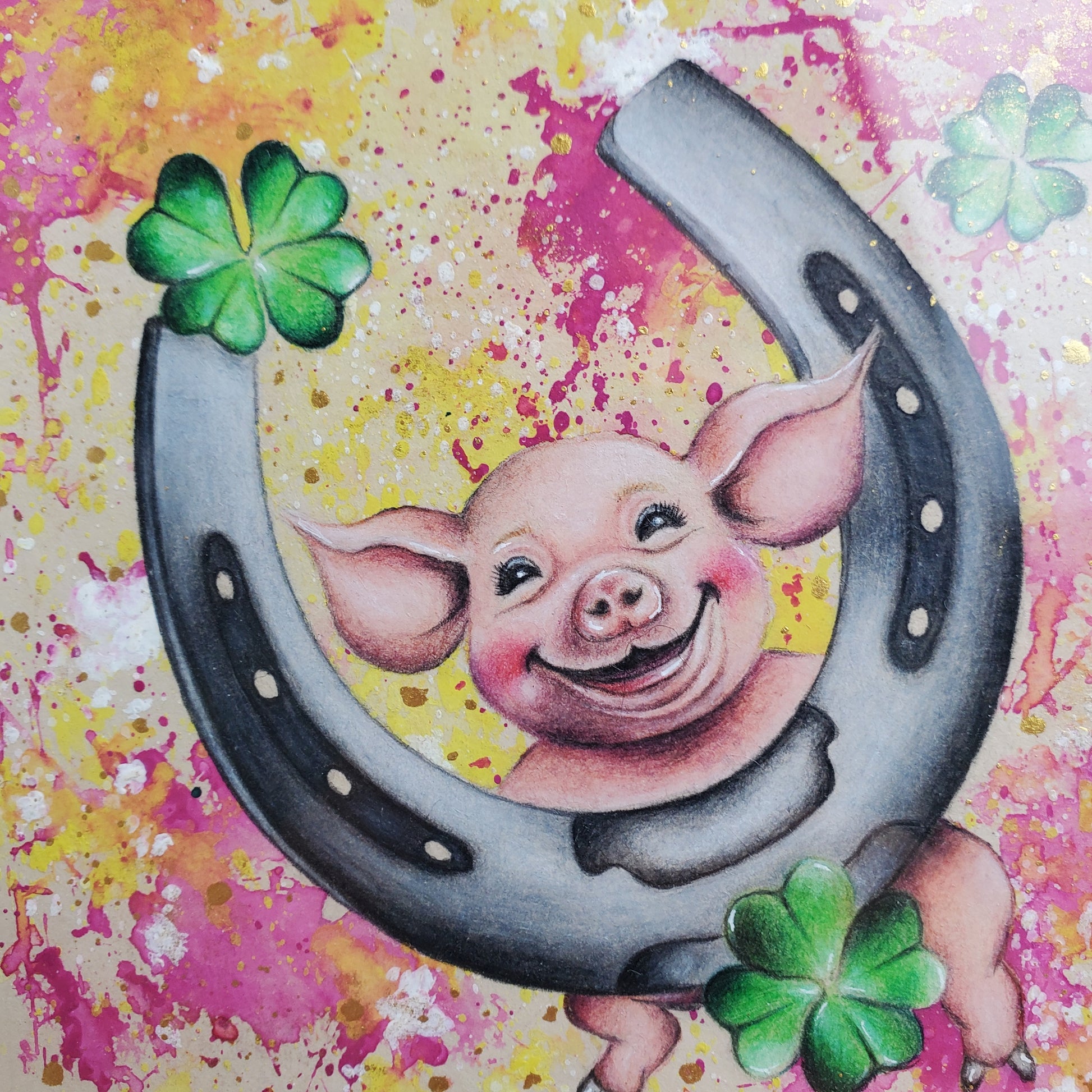 Krafttier Schwein als Glückssymbol –  handgemaltes magisches Tierportrait