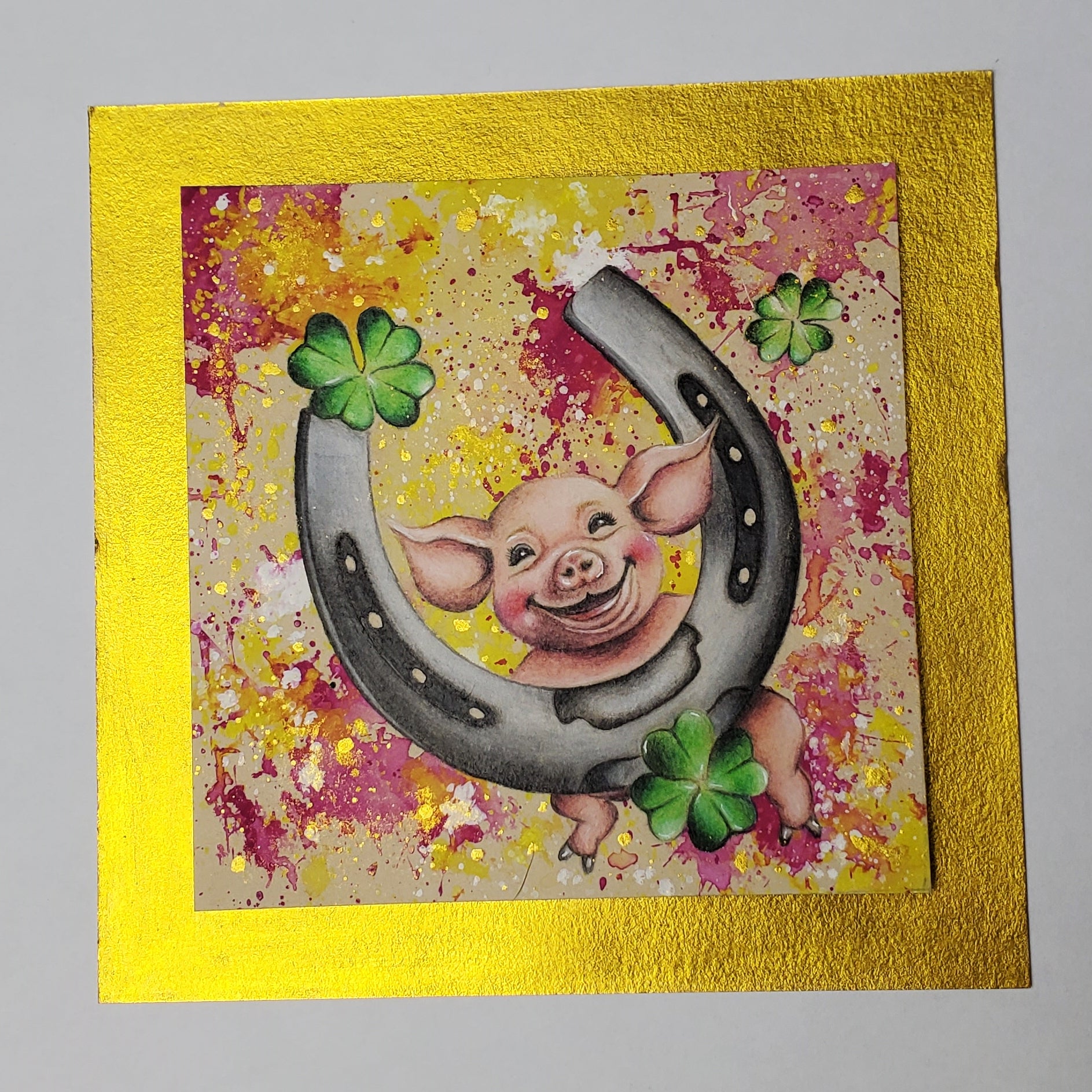 Krafttier Schwein als Glückssymbol –  handgemaltes magisches Tierportrait