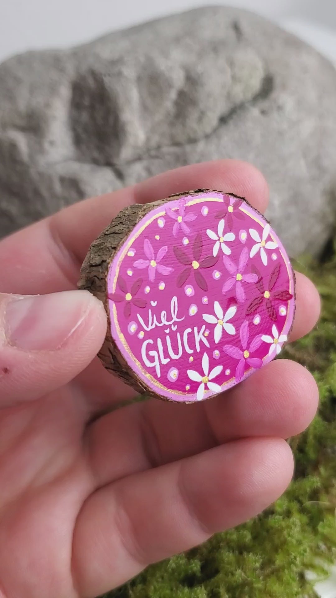 Handbemalte Holzscheibe, Glücksbringer